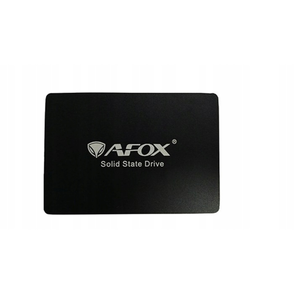 Ein schwarzes AFOX Solid State Drive mit weißem Markenlogo und Schriftzug auf der Vorderseite.