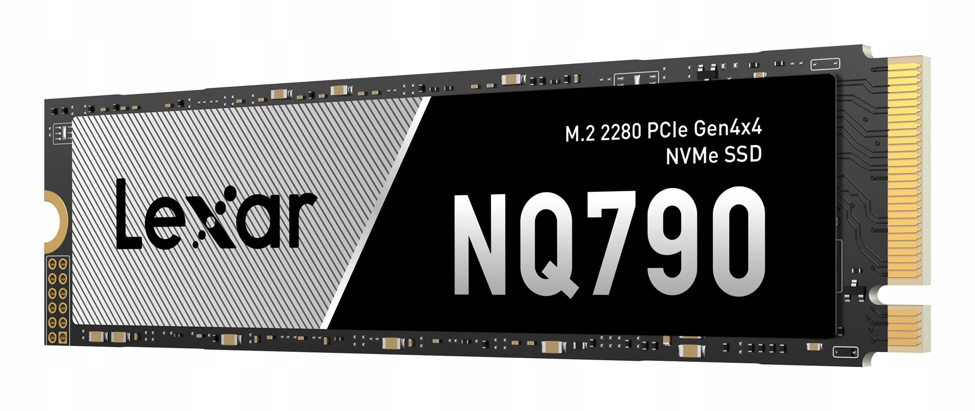 Lexar NQ790 M.2 2280 PCIe Gen4x4 NVMe SSD on a black PCB with a silver and black label.