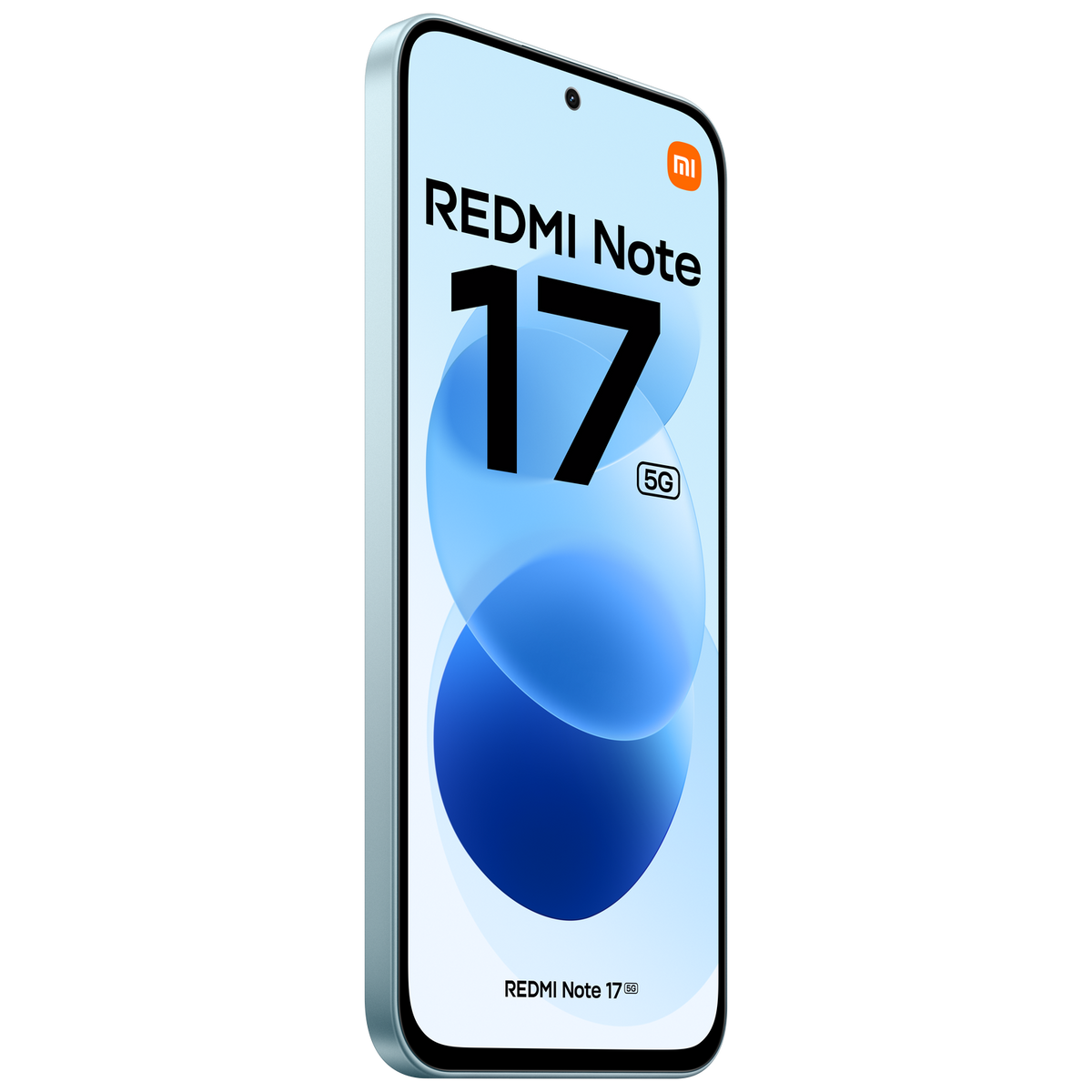 Vista frontale di uno smartphone nero Redmi Note 17 5G su sfondo scuro.
