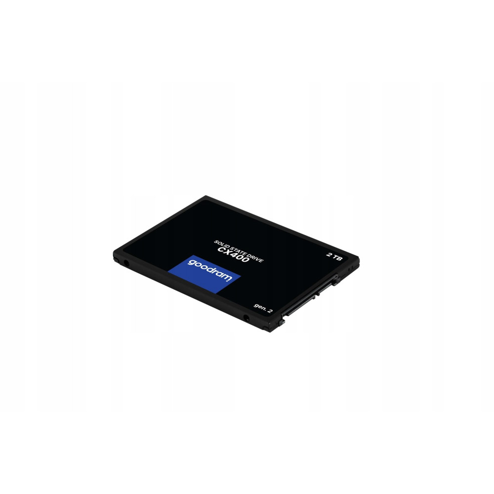 A black Goodram CX400 solid-state drive with 2 TB capacity on a white background.