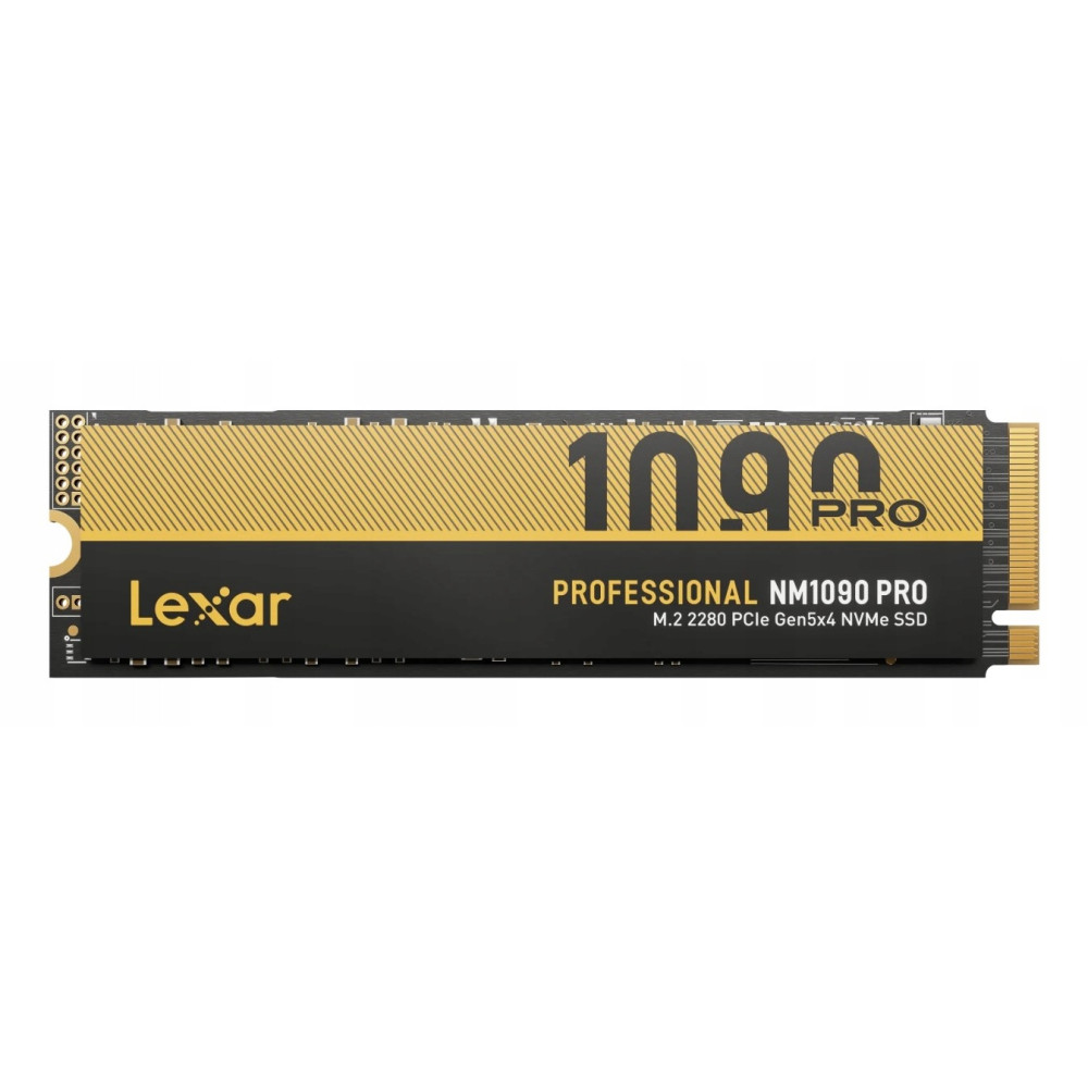 Lexar Professional NM1090 PRO M.2 2280 NVMe SSD in black and gold on white background.
