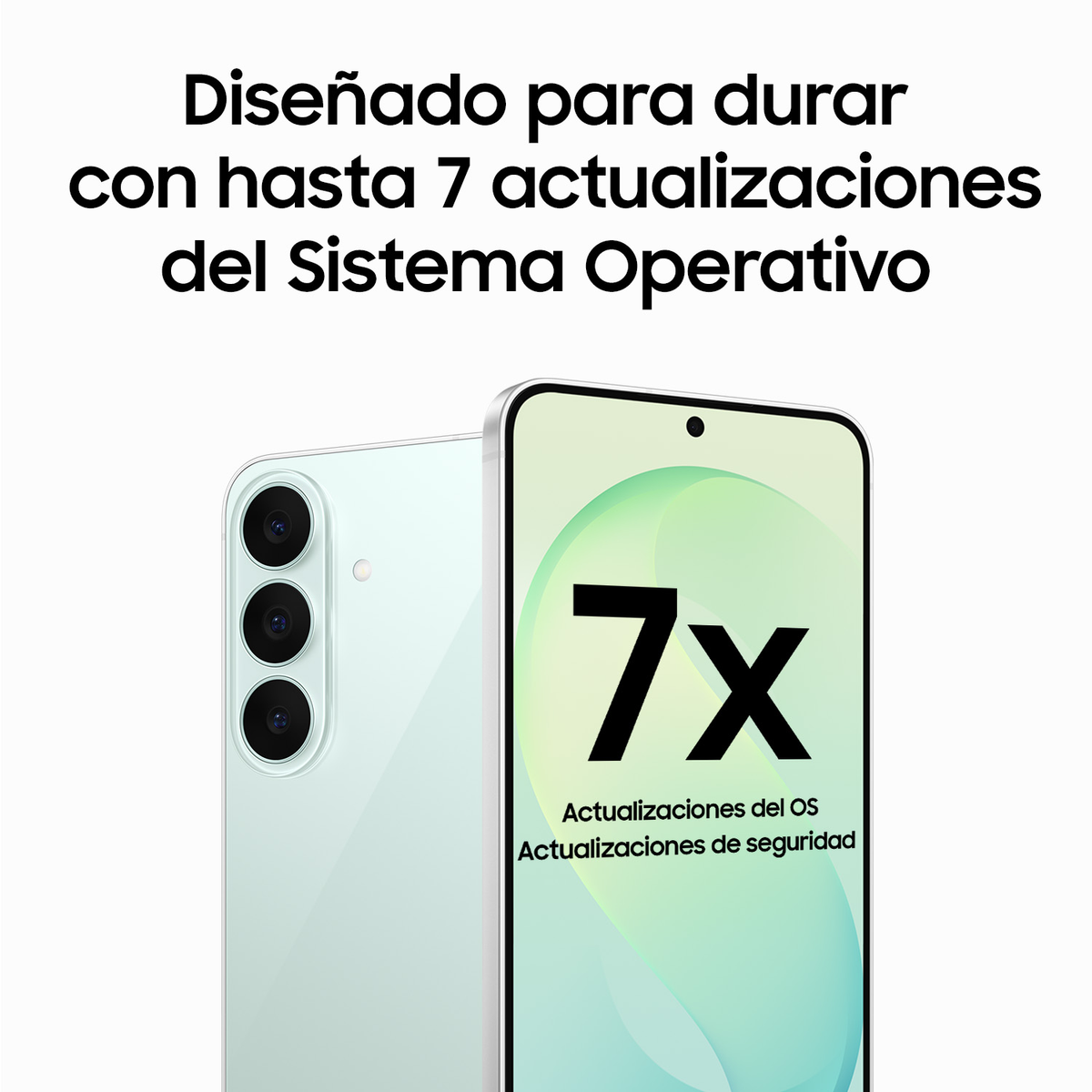 Uno smartphone mostra 7 aggiornamenti del sistema operativo con testo in spagnolo.