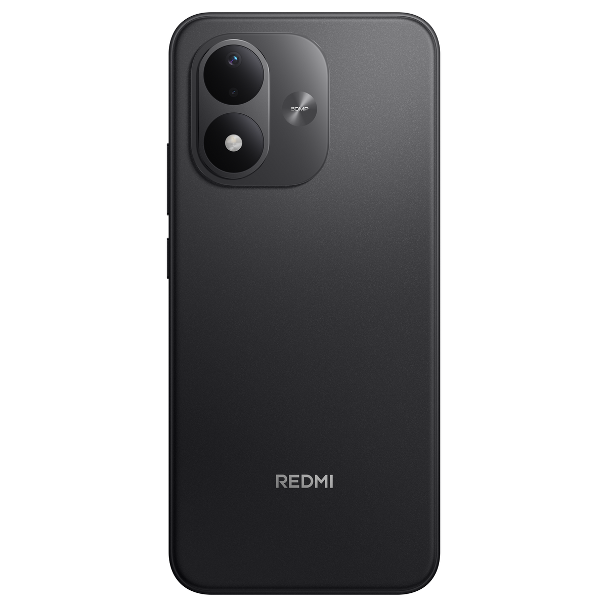 Rückseite eines dunkelgrauen Redmi-Smartphones mit Dual-Kamera und Redmi-Logo.