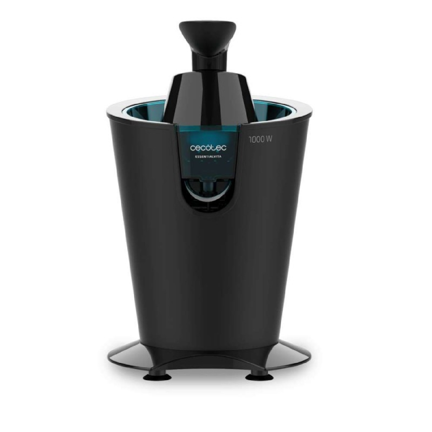 Licuadora negra Cecotec 1000 W sobre fondo blanco.