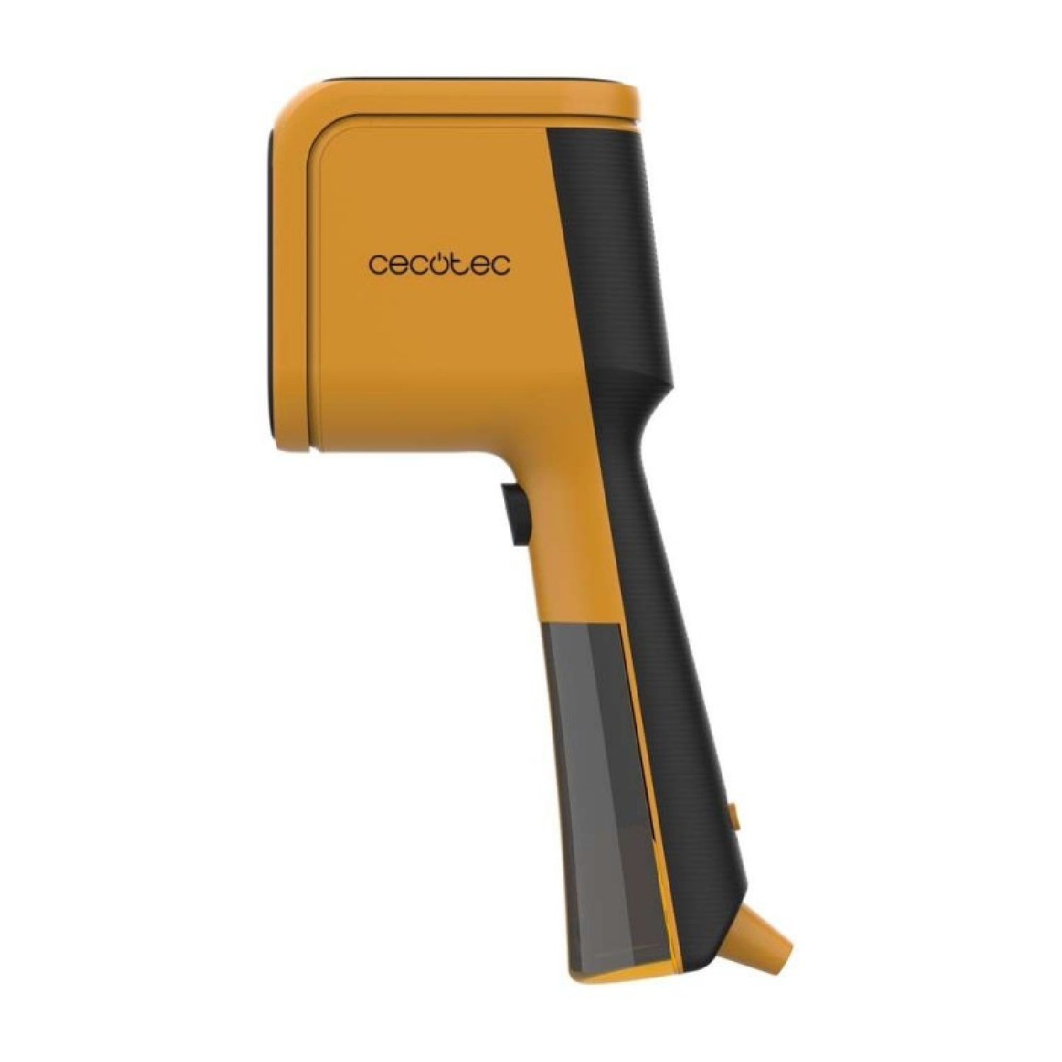 Un vaporizzatore portatile Cecotec giallo e nero su sfondo bianco.
