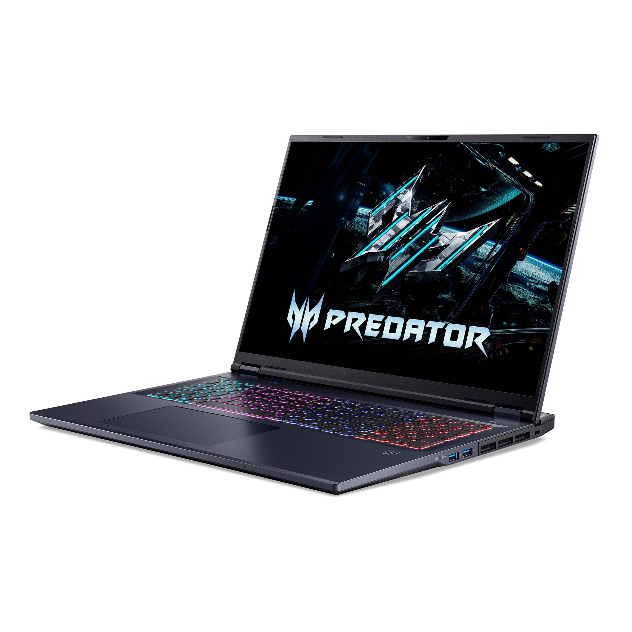 Acer Predator Gaming-Laptop mit beleuchteter Tastatur und Sci-Fi-Hintergrundbild.
