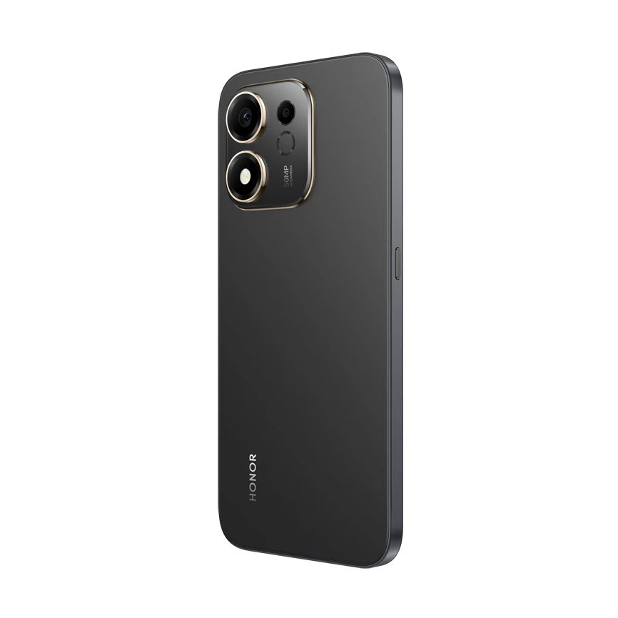 Dos d'un smartphone Honor noir avec module photo rectangulaire en haut à gauche et logo en bas.