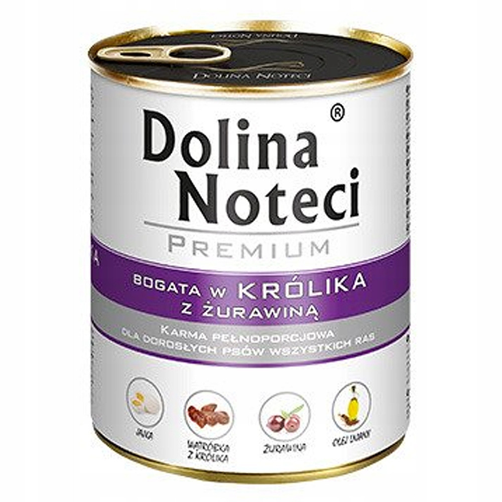 Puszka karmy dla psa Dolina Noteci Premium z królikiem i żurawiną.