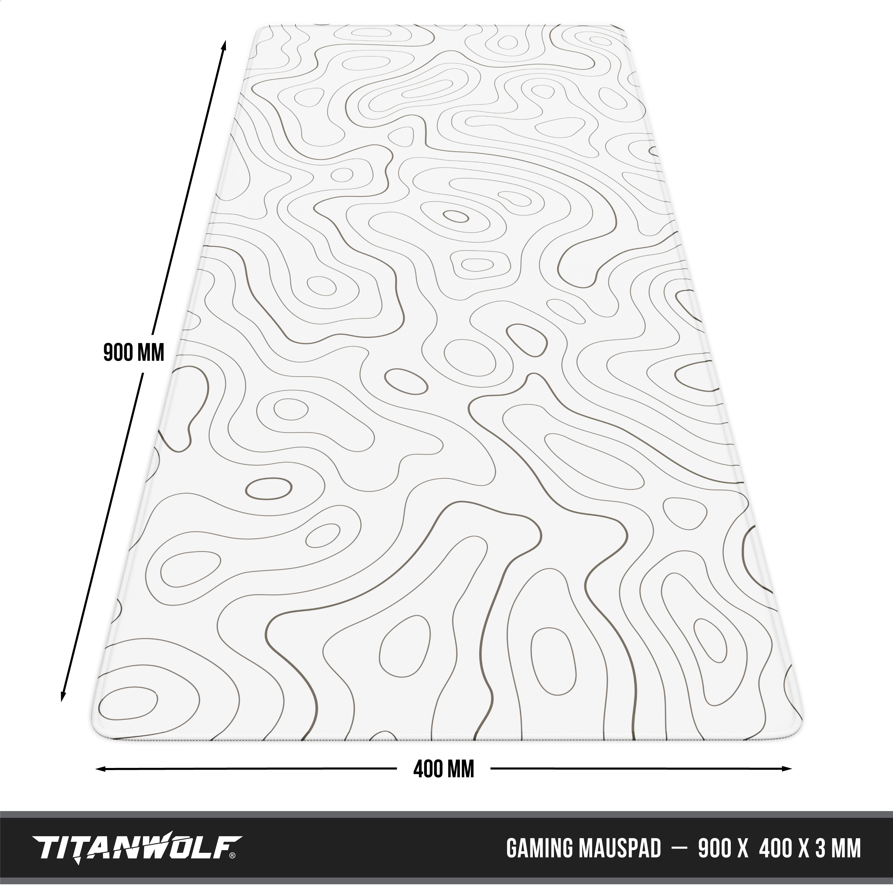 Titanwolf Gaming-Mauspad mit topografischem Linienmuster, 900x400x3 mm.