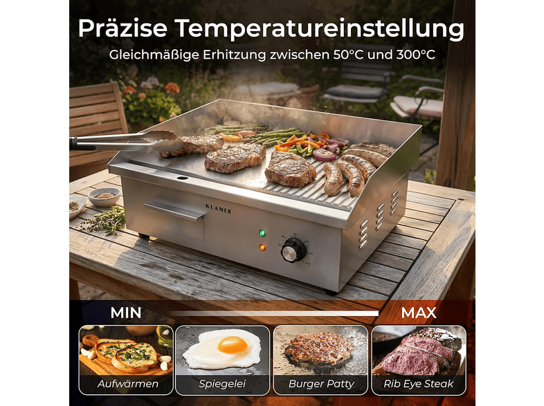 KLAMER Tischgrill Elektrogrill, Edelstahl (3000 Watt)