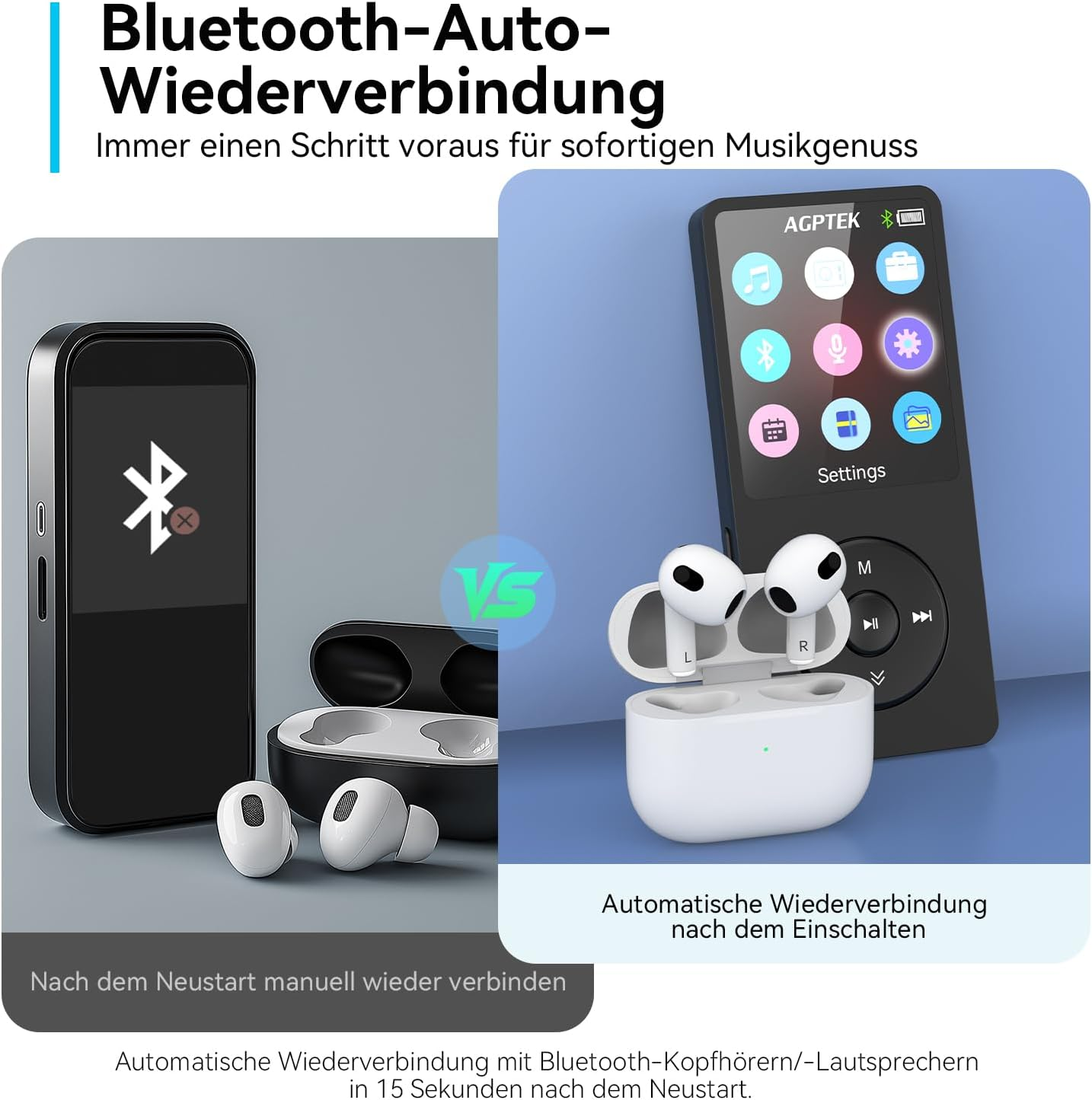 Vergleich von Bluetooth-Geräten: Manuelle versus automatische Wiederverbindung nach dem Einschalten.