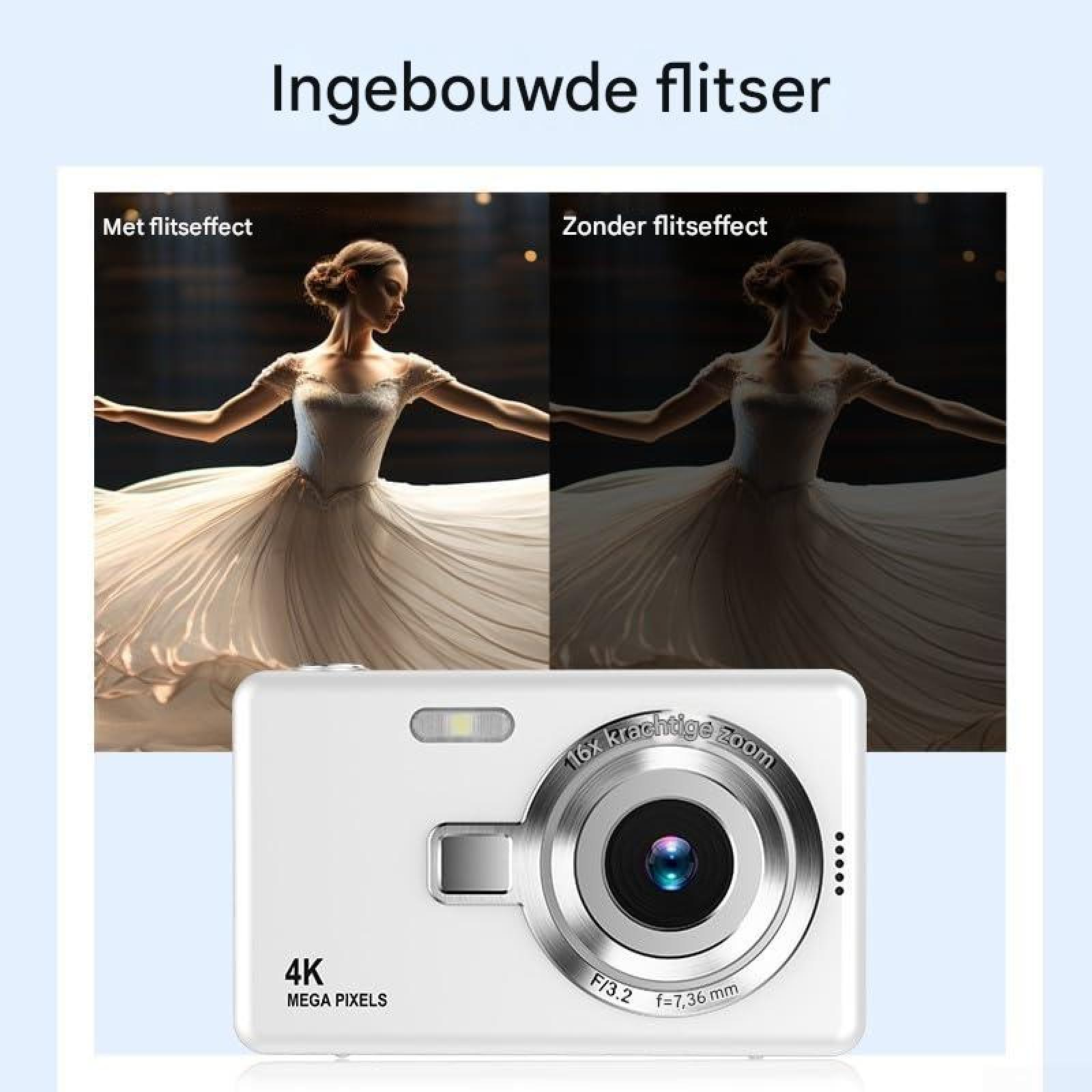 Vergleichsbilder einer Tänzerin mit und ohne integrierten Blitz einer weißen Kamera.