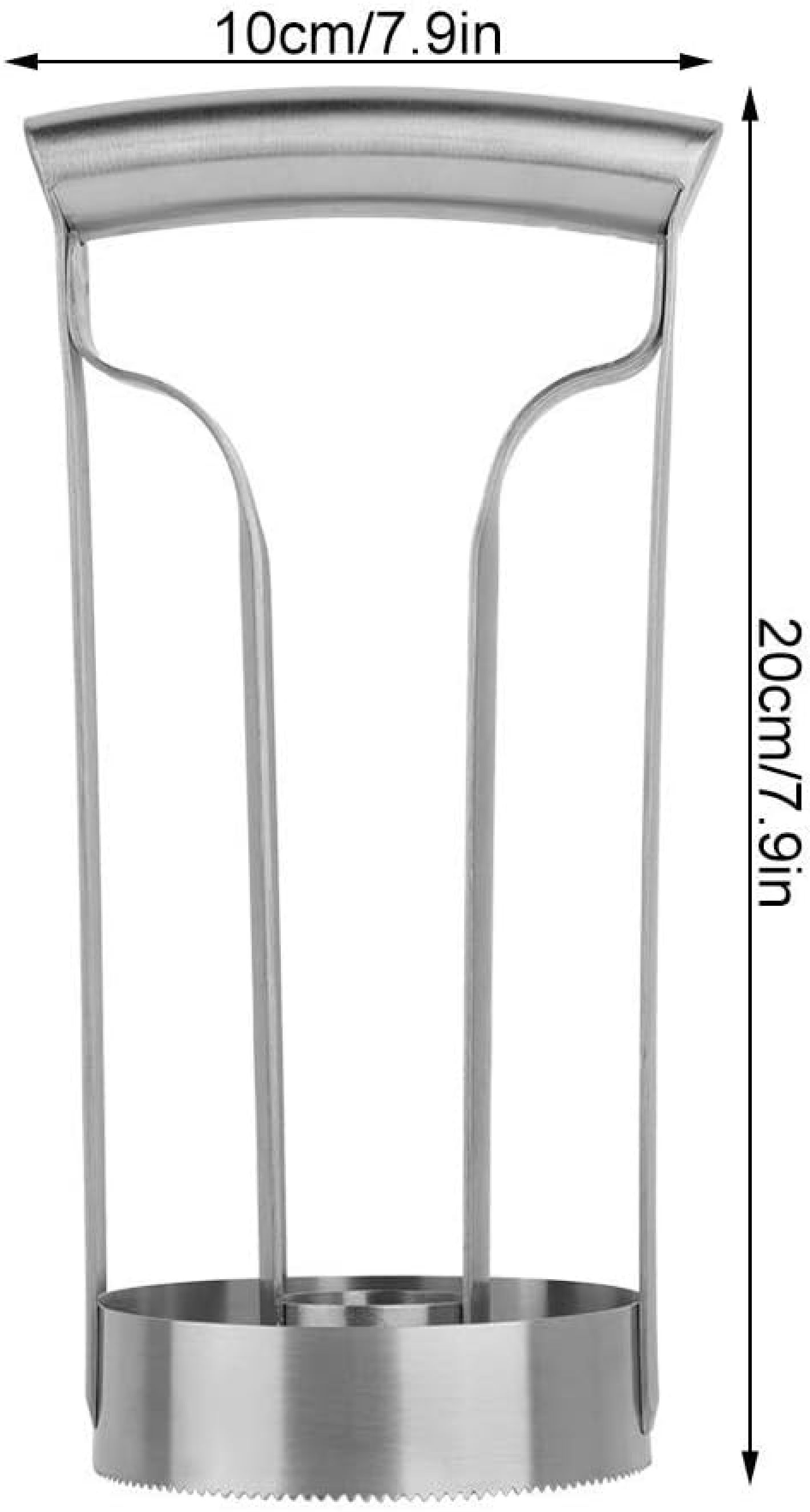 Edelstahl Kernbohrer mit Maßen von 10cm Breite und 20cm Höhe auf weißem Hintergrund.
