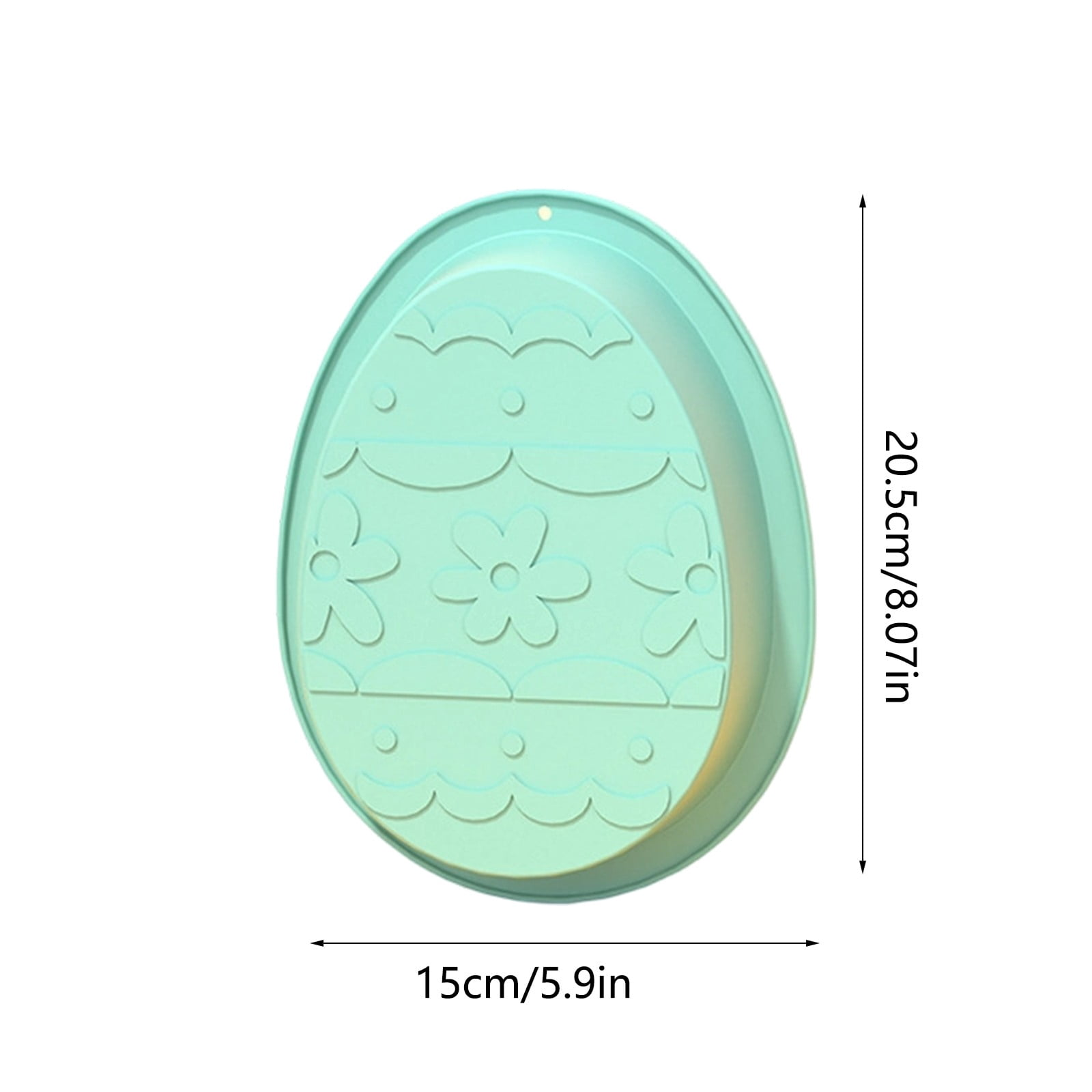 Grüne Osterei-Silikonform mit Maßen von 20,5 cm mal 15 cm.