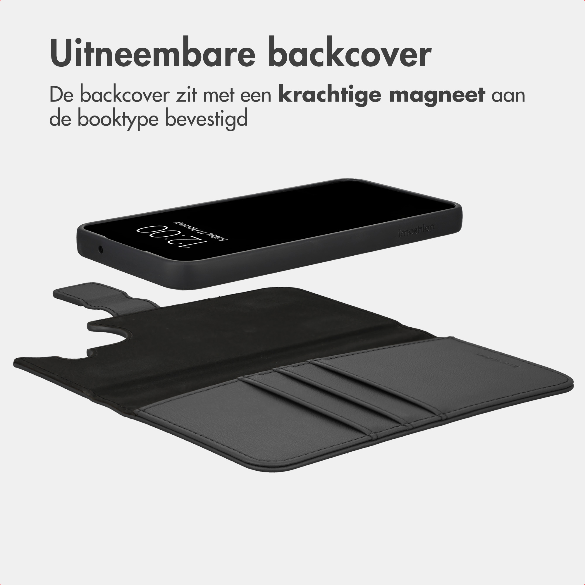 Abnehmbares schwarzes Telefon-Backcover mit starkem Magneten für das Booktype-Etui.