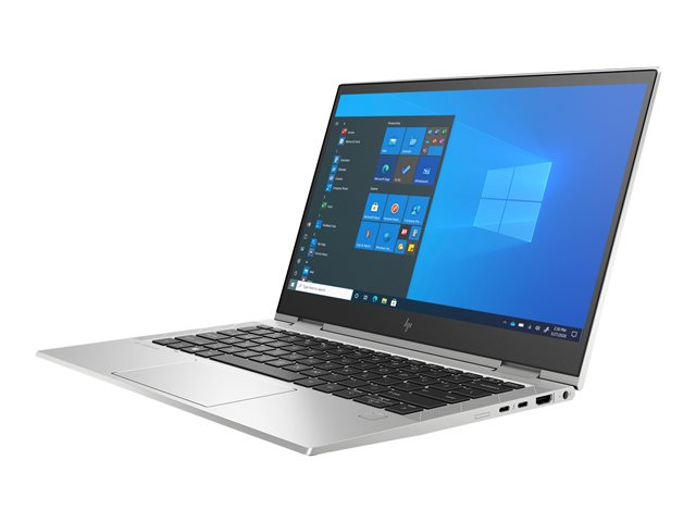 Ein silberner Laptop mit schwarzer Tastatur und Windows 10 Betriebssystem auf dem Bildschirm, gegen einen weißen Hintergrund.