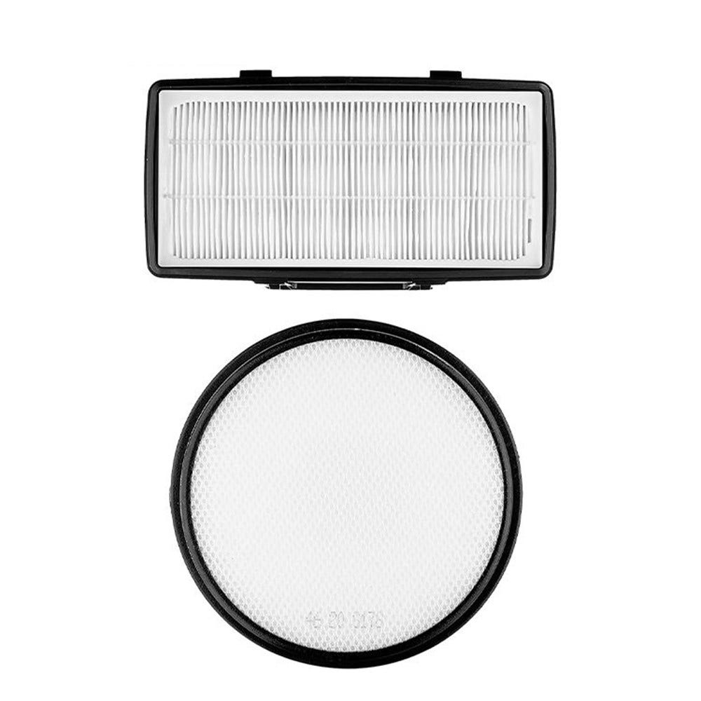 Ein weißer, rechteckiger Filter mit schwarzem Rahmen und ein runder, weißer Filter mit schwarzem Rand.