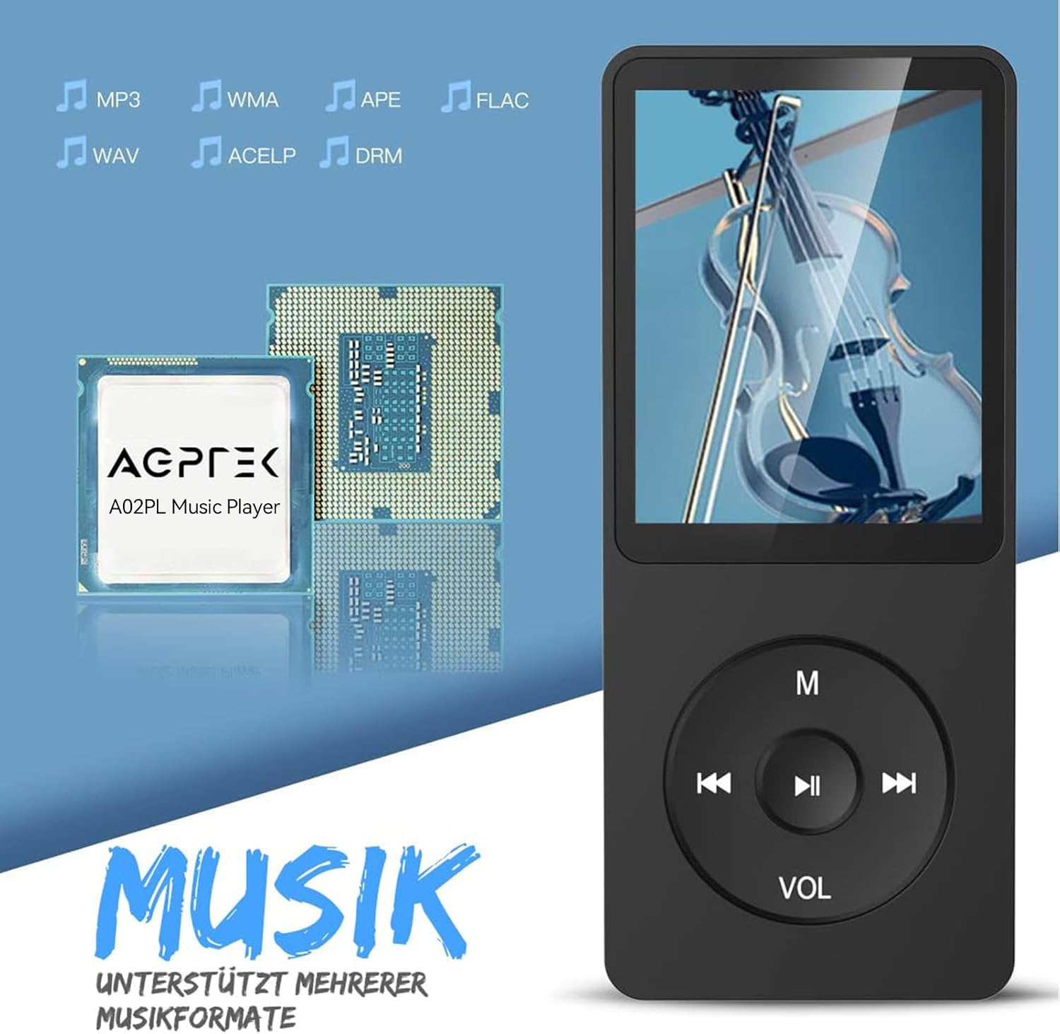 PNUATICM 64GB Speicher 70Std Akku Leicht MP3 (0 GB, Multicolor)