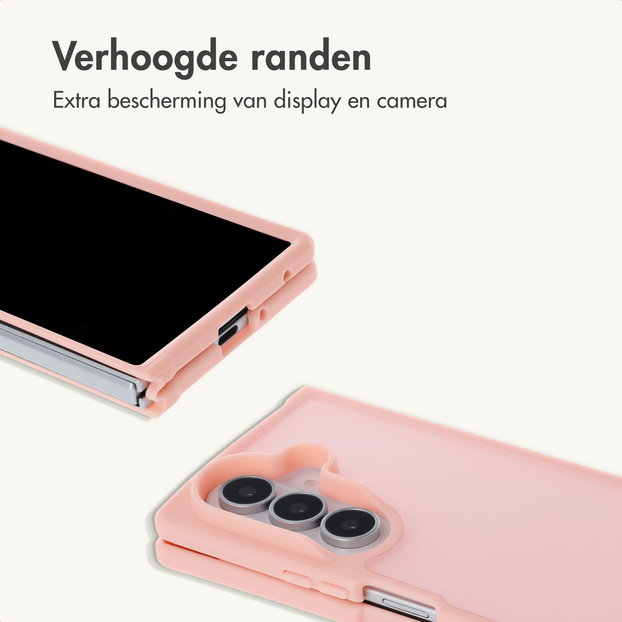 Eine rosa Handyhülle mit erhöhten Rändern für Display- und Kameraschutz vor hellem Hintergrund.