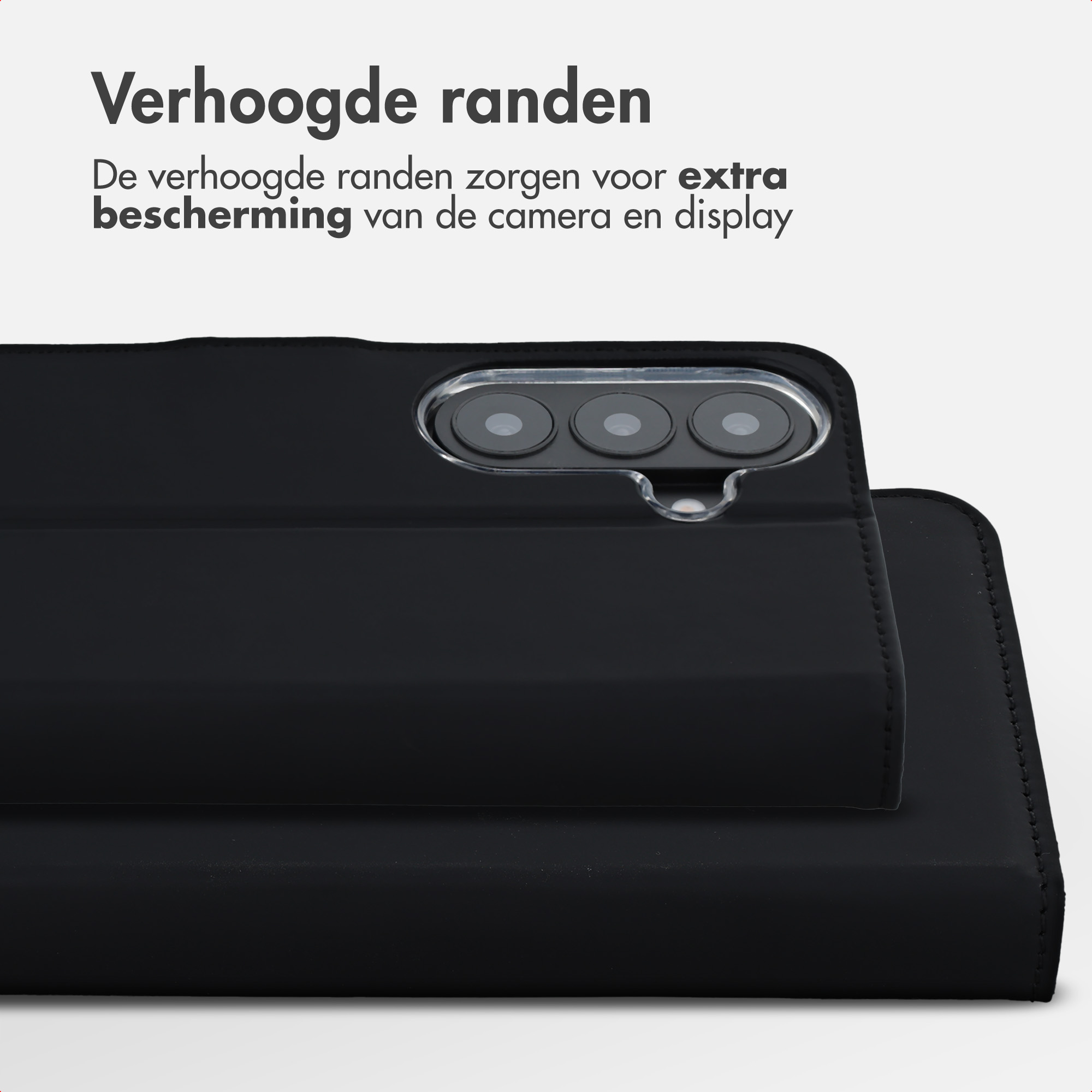 Erhöhte Ränder einer schwarzen Schutzhülle für Kamera und Display.