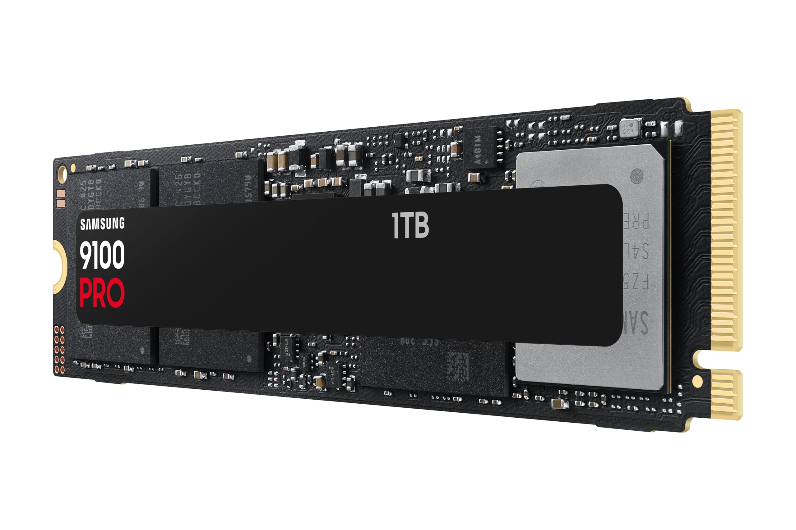 SSD M.2 NVMe Samsung 9100 PRO 1TB su sfondo bianco.