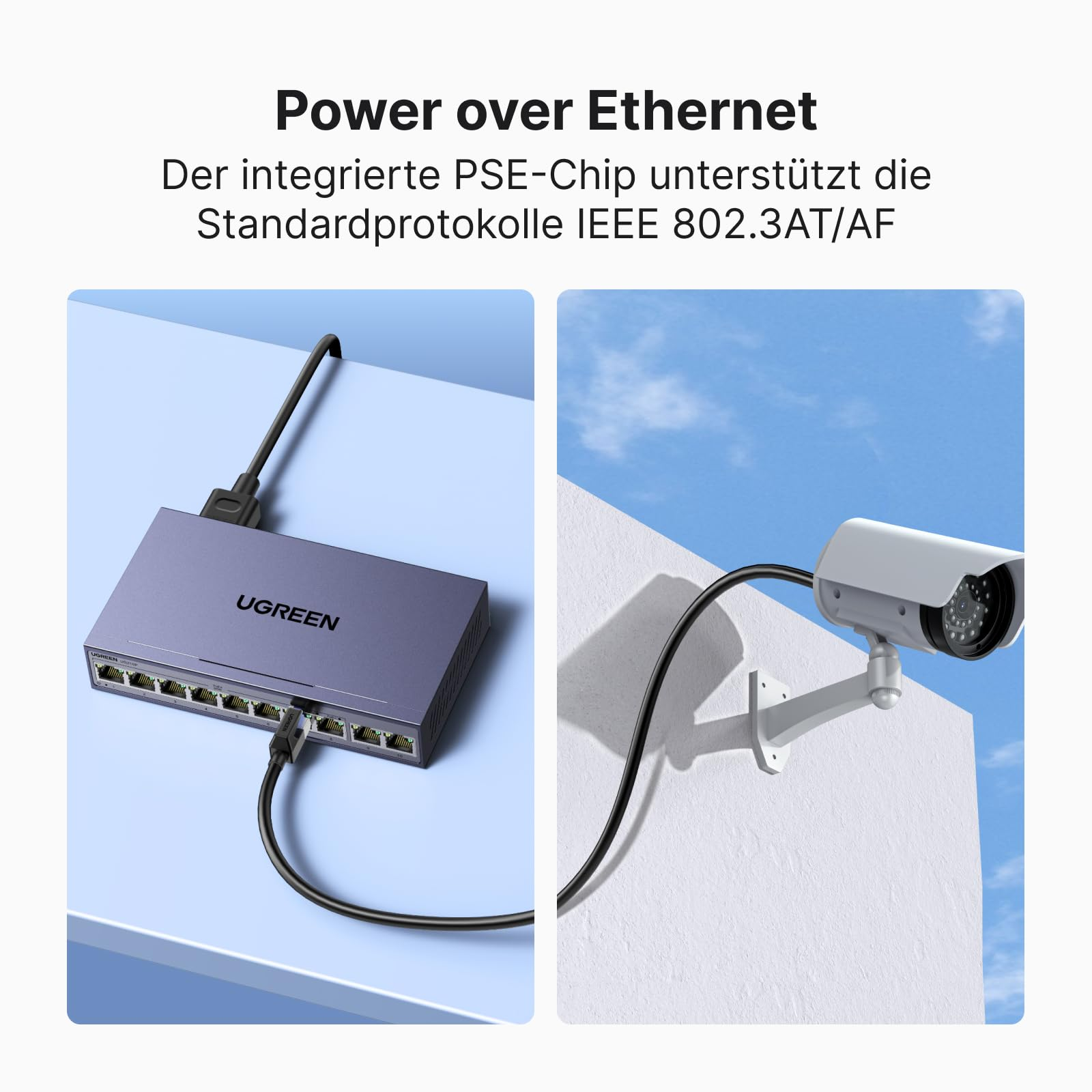 Le commutateur Power over Ethernet d'UGREEN se connecte à une caméra.