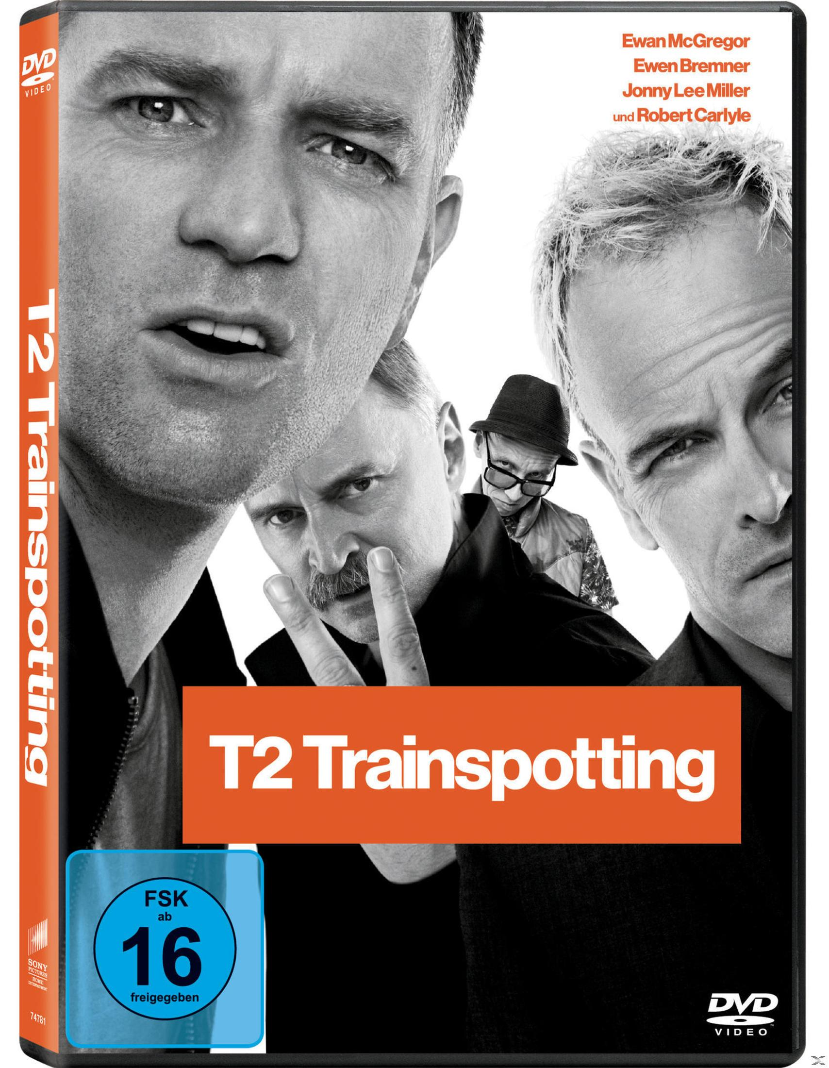 DVD-Cover von T2 Trainspotting mit schwarz-weißen Porträts der vier Hauptdarsteller.