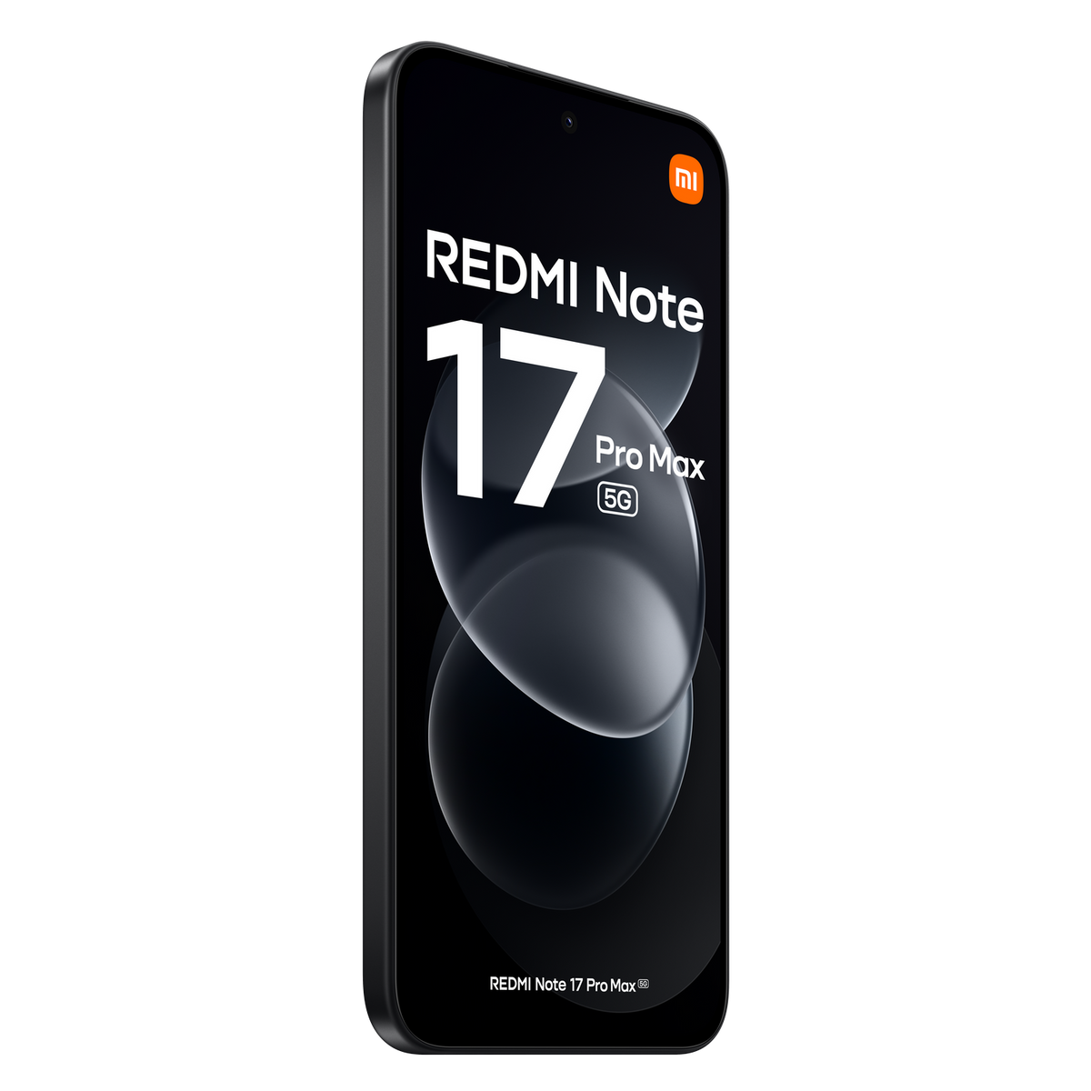 Ein Redmi Note 17 Pro Max 5G Smartphone auf schwarzem Hintergrund mit weißem Text.