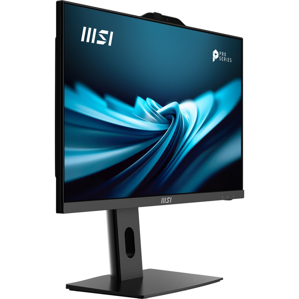 Monitor MSI Pro Series wyświetla niebieskie abstrakcyjne tło na białym tle.