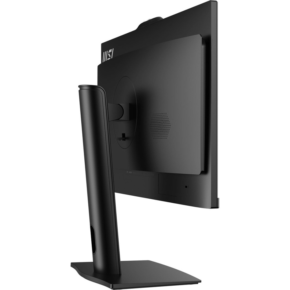 Widok z tyłu czarnego monitora komputerowego MSI na stojaku na białym tle.