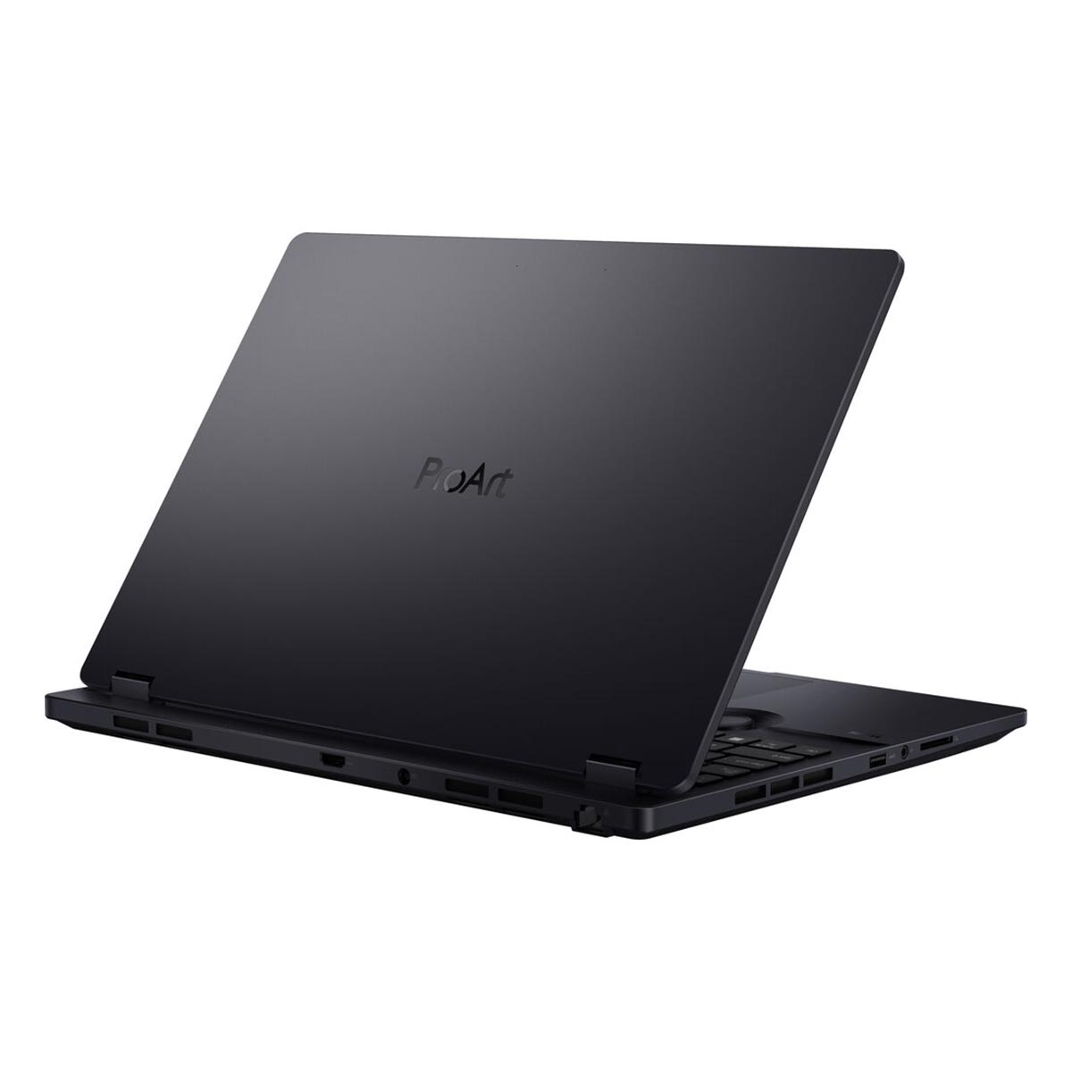Czarny laptop ProArt z otwartym ekranem na białej powierzchni.