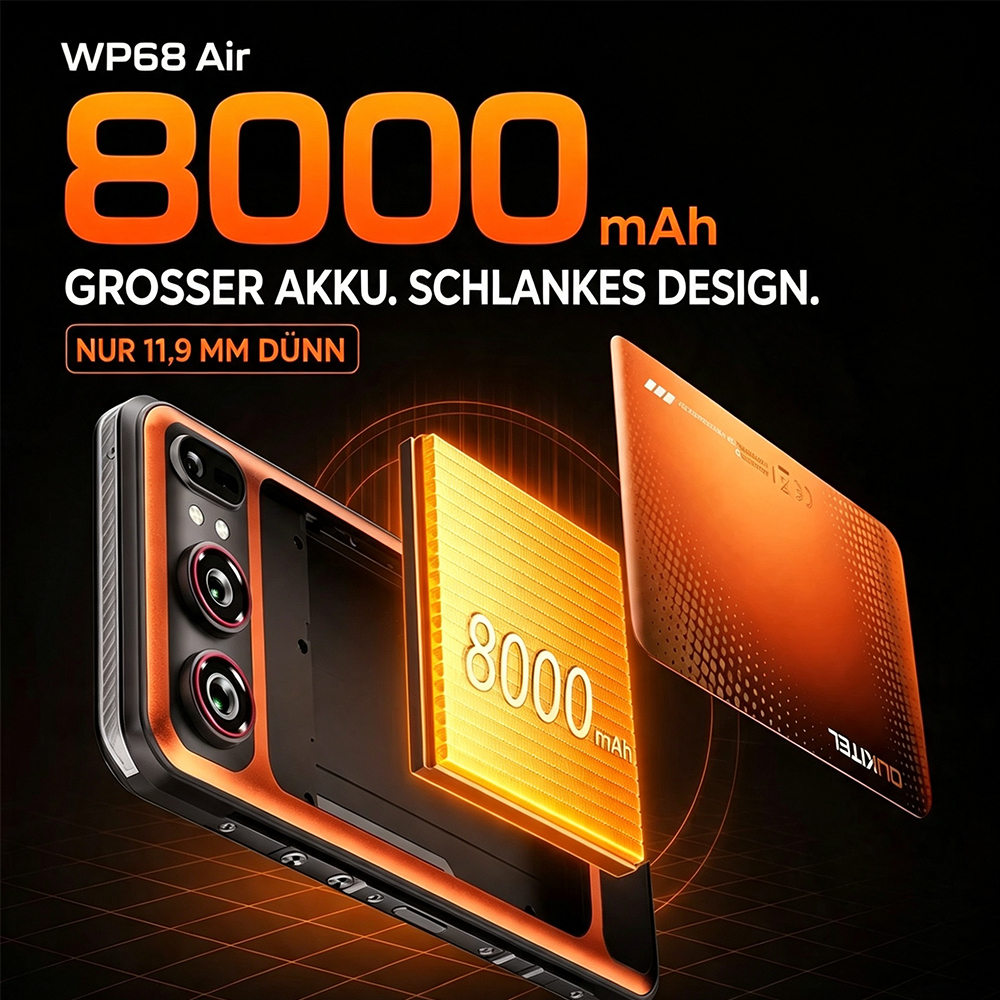 WP68 Air Smartphone mit 8000mAh Akku und dünnem Design.