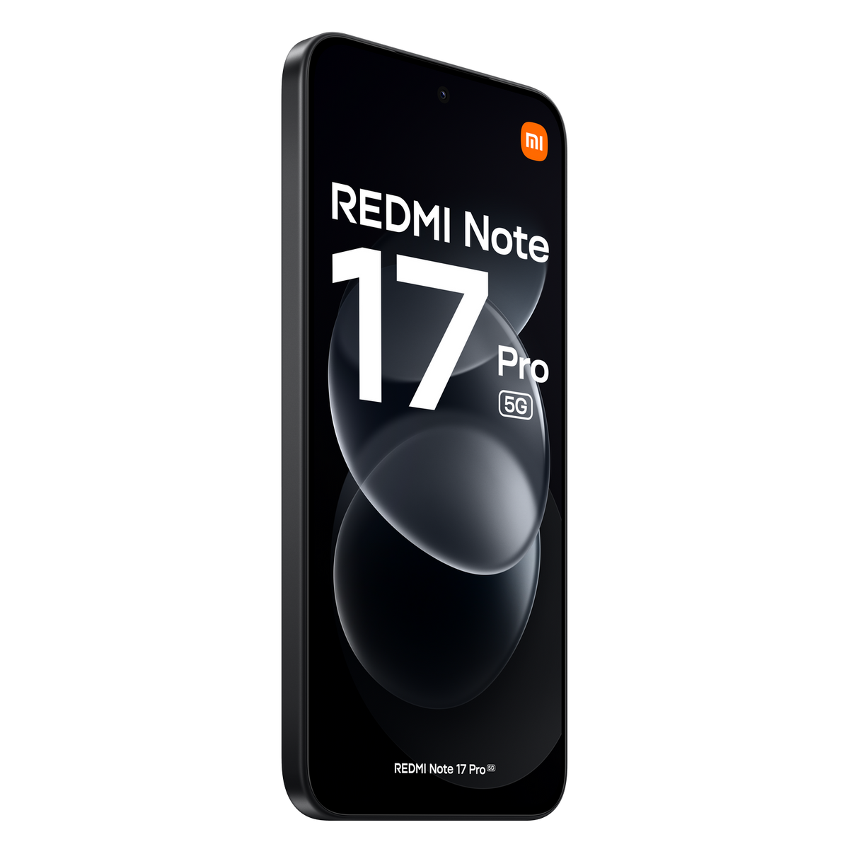 Uno smartphone nero Redmi Note 17 Pro 5G su sfondo nero con testo bianco.