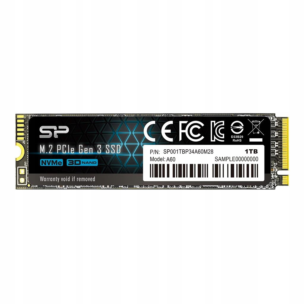 A black M.2 NVMe PCIe Gen 3 SSD with 1TB capacity and printed product details against a plain white background.