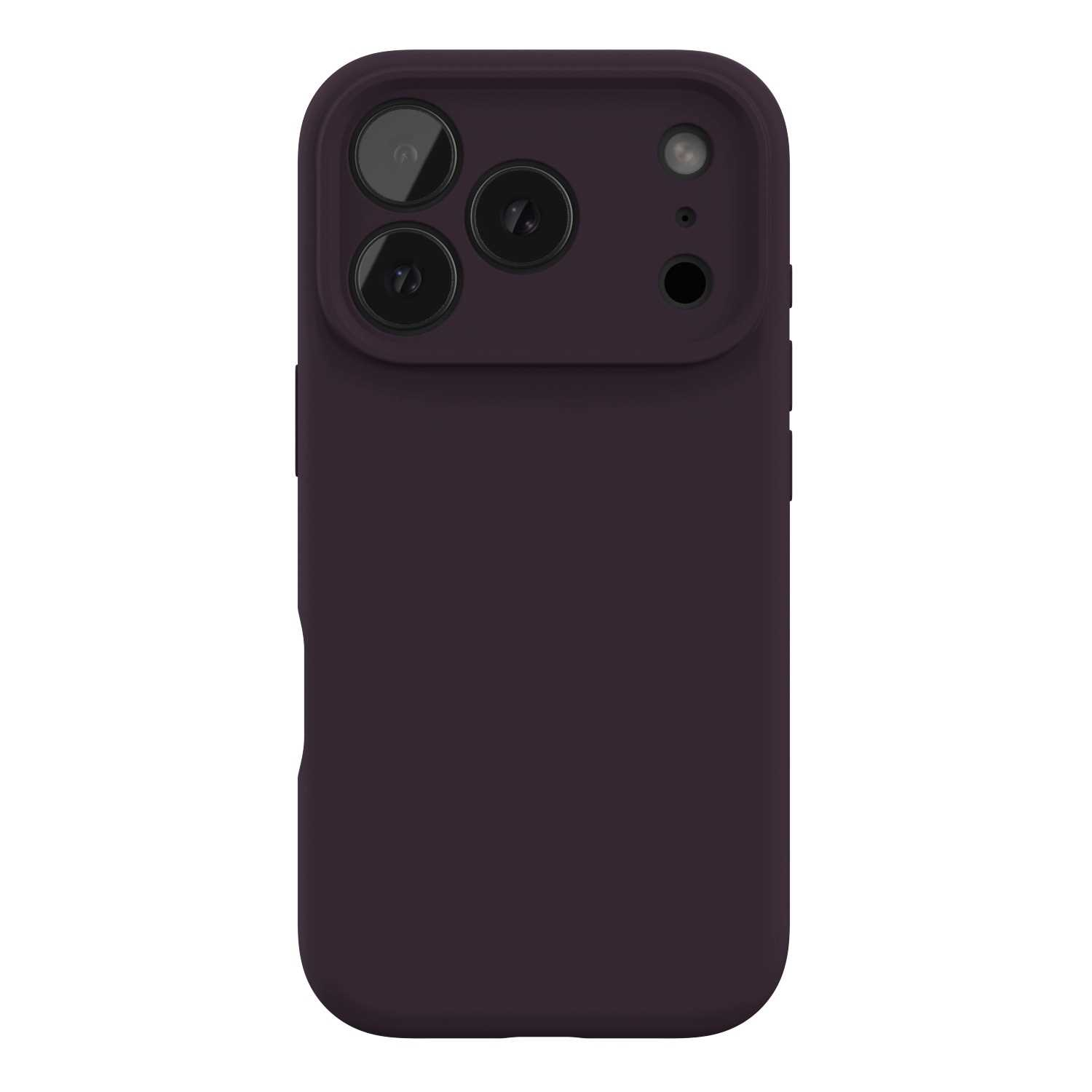 Ciemnofioletowe etui na telefon pokazuje tył z modułem aparatu z trzema obiektywami.