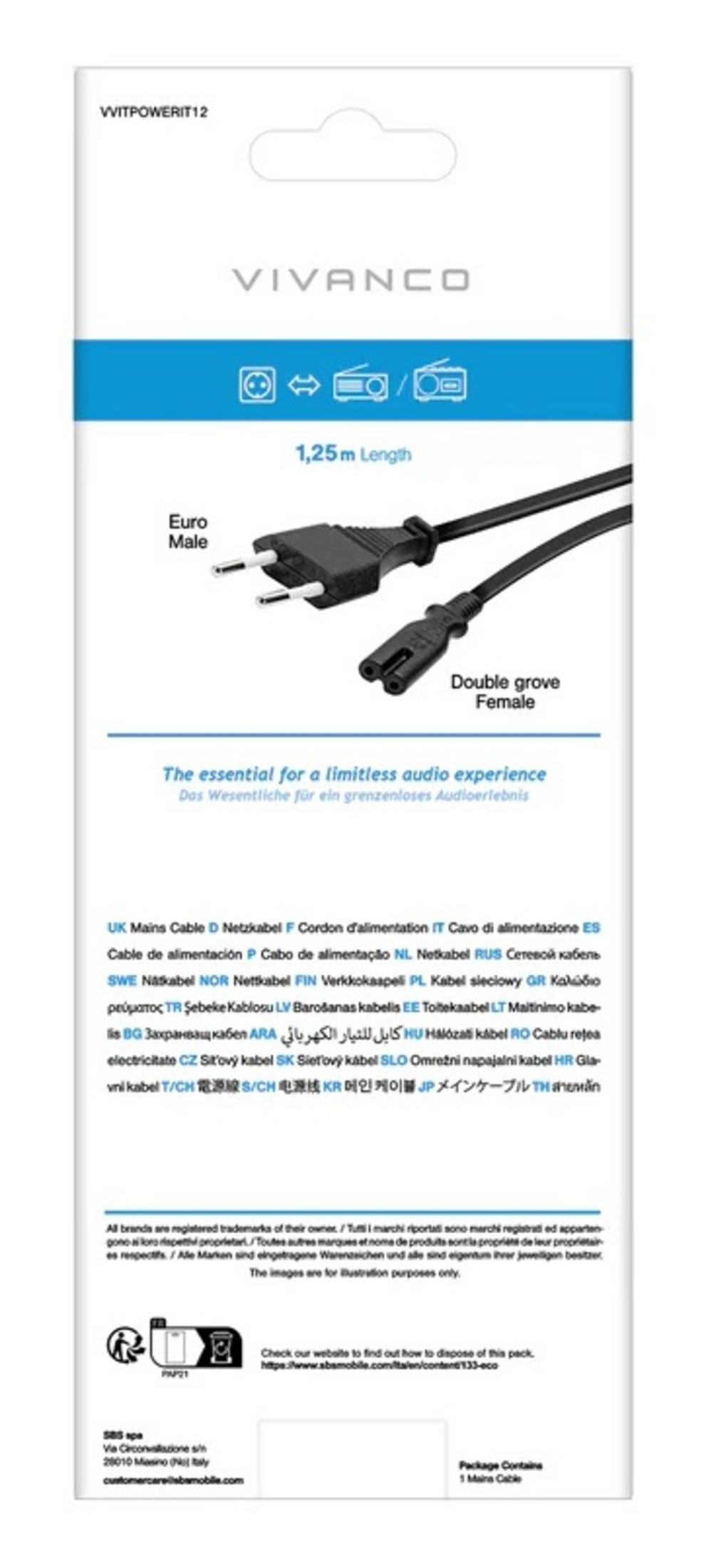 Embalaje para cable de red Vivanco de 1,25 m con conector europeo y hembra.