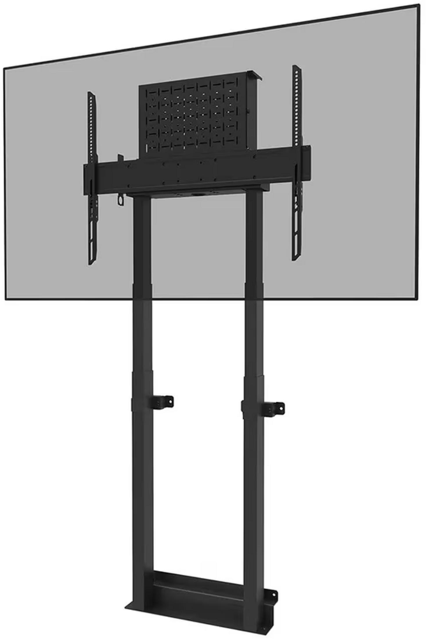 Un soporte de pared negro para televisión instalado en una pared.
