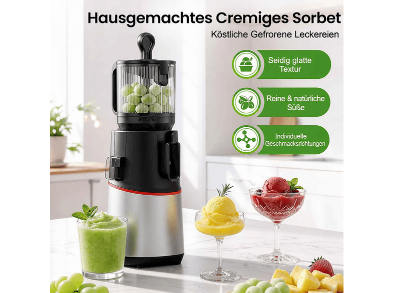 ZESHOP 3-in-1 Entsafter mit 3-Stufen-Mastikation Slow Juicer 250 Watt, Grau