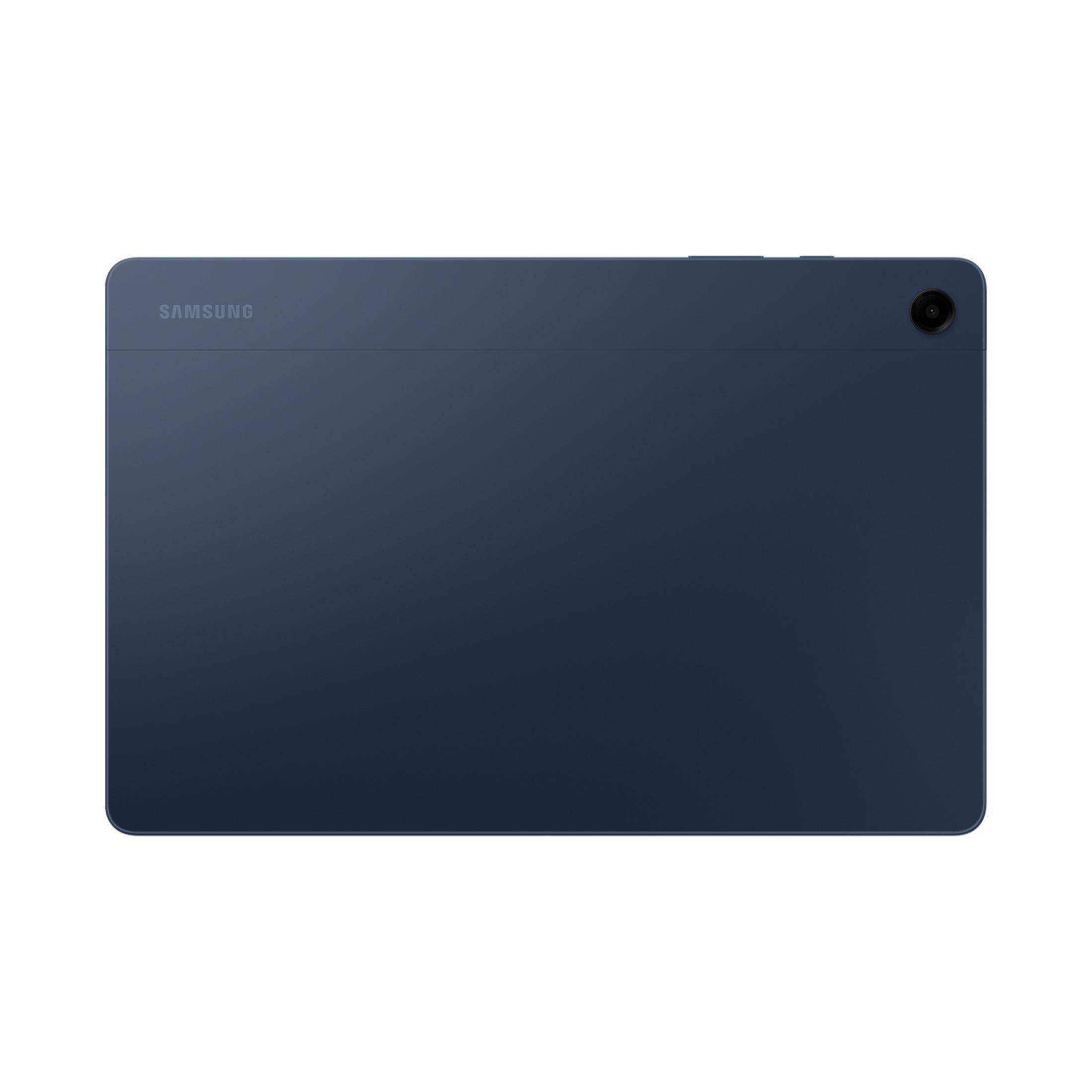 Retro di un tablet Samsung blu con fotocamera e logo.
