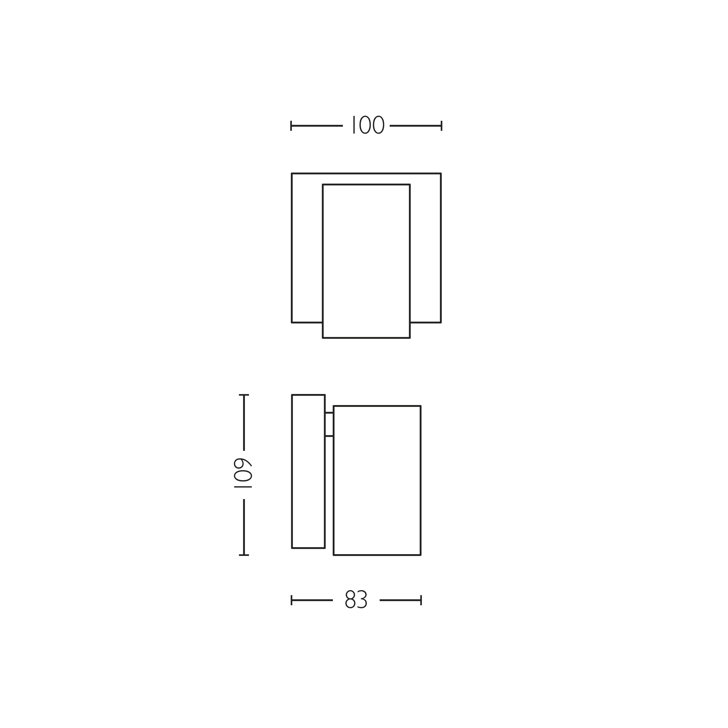 Dessin technique d'un luminaire rectangulaire avec des dimensions de 100, 109 et 83.
