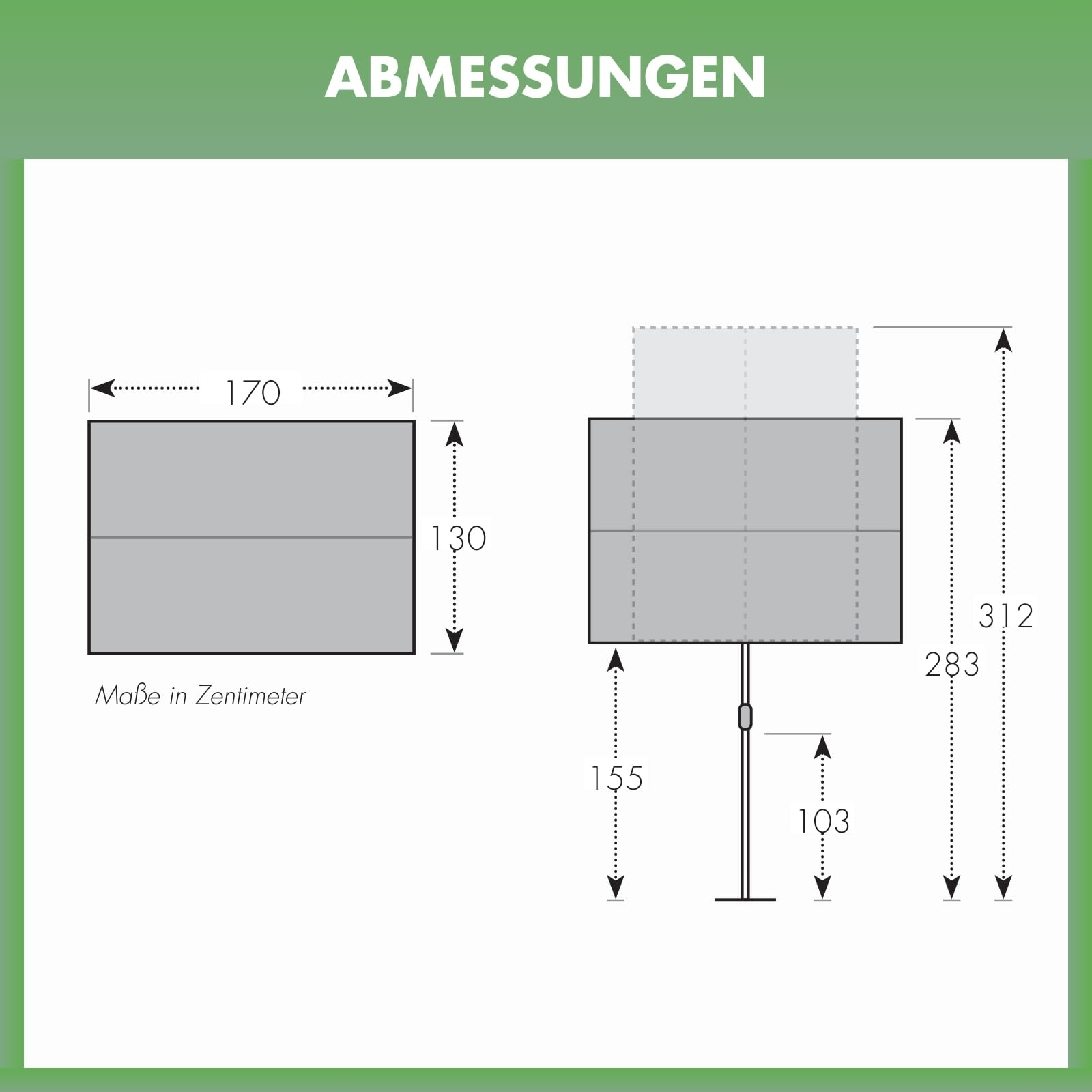 Technische Zeichnung mit Maßangaben für eine Leuchte in Zentimetern.