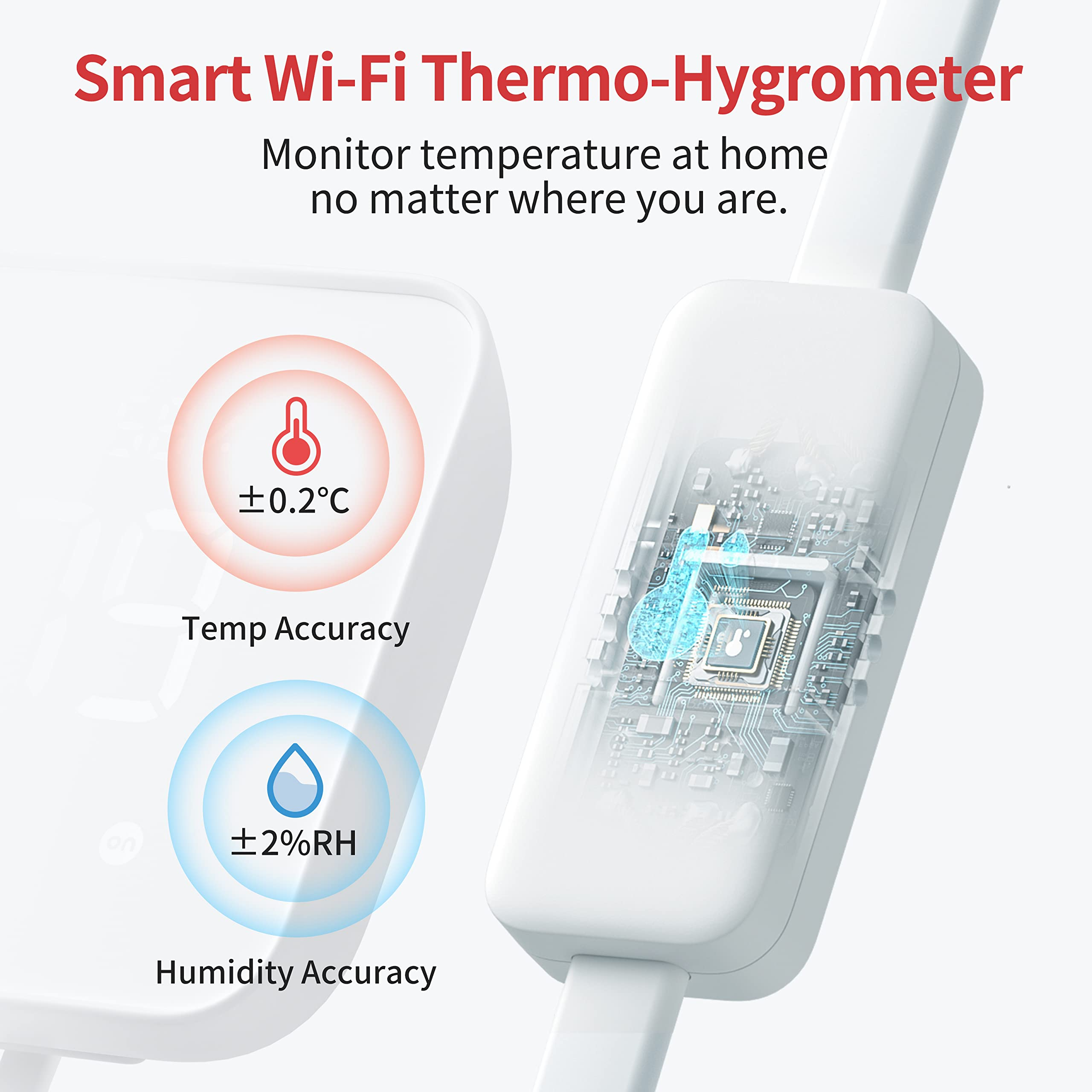 Thermo-hygromètre Wi-Fi intelligent affichant les détails de précision de la température.