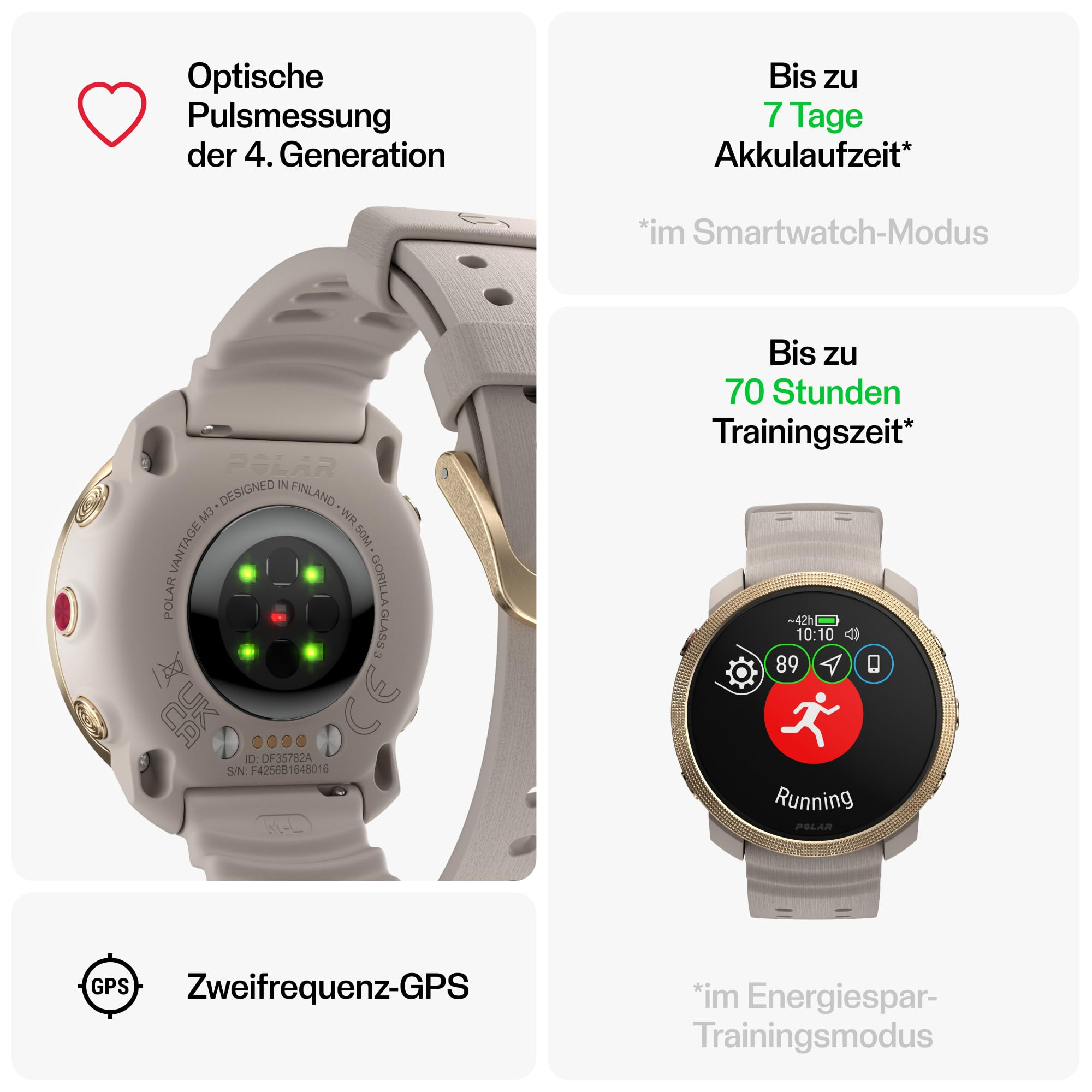 Polar Smartwatch mit optischer Pulsmessung, GPS und langer Akkulaufzeit.