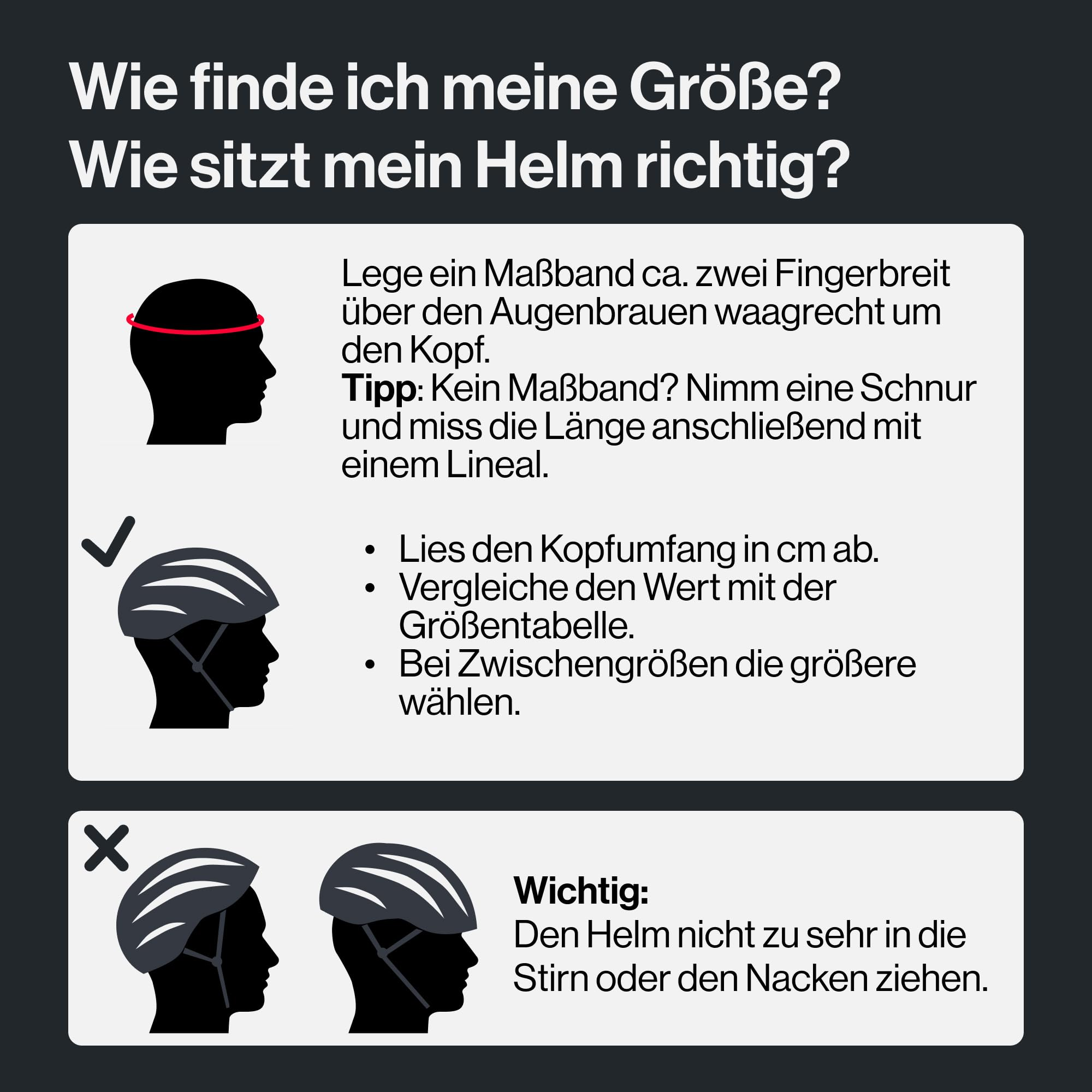 Eine Anleitung zum Messen des Kopfumfangs und zum richtigen Anpassen eines Helms.