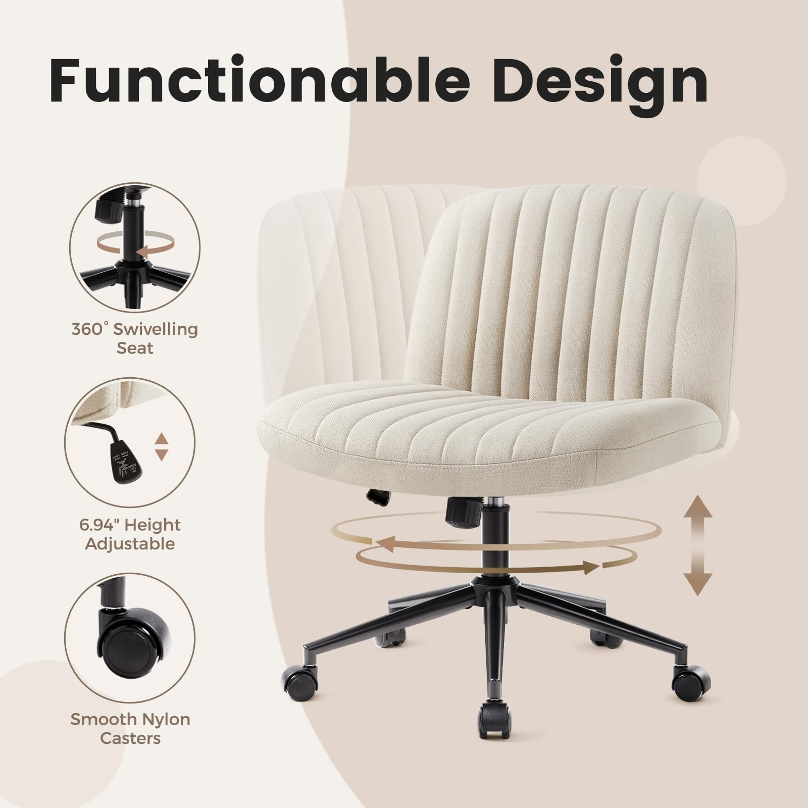 IWMH Chaise de bureau en tissu sans accoudoirs Chaise de bureau