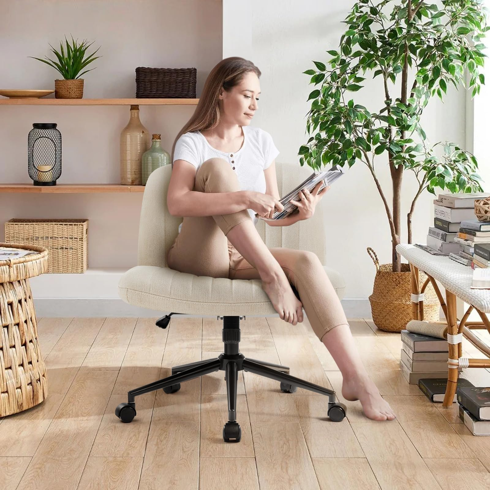 IWMH Chaise de bureau en tissu sans accoudoirs Chaise de bureau