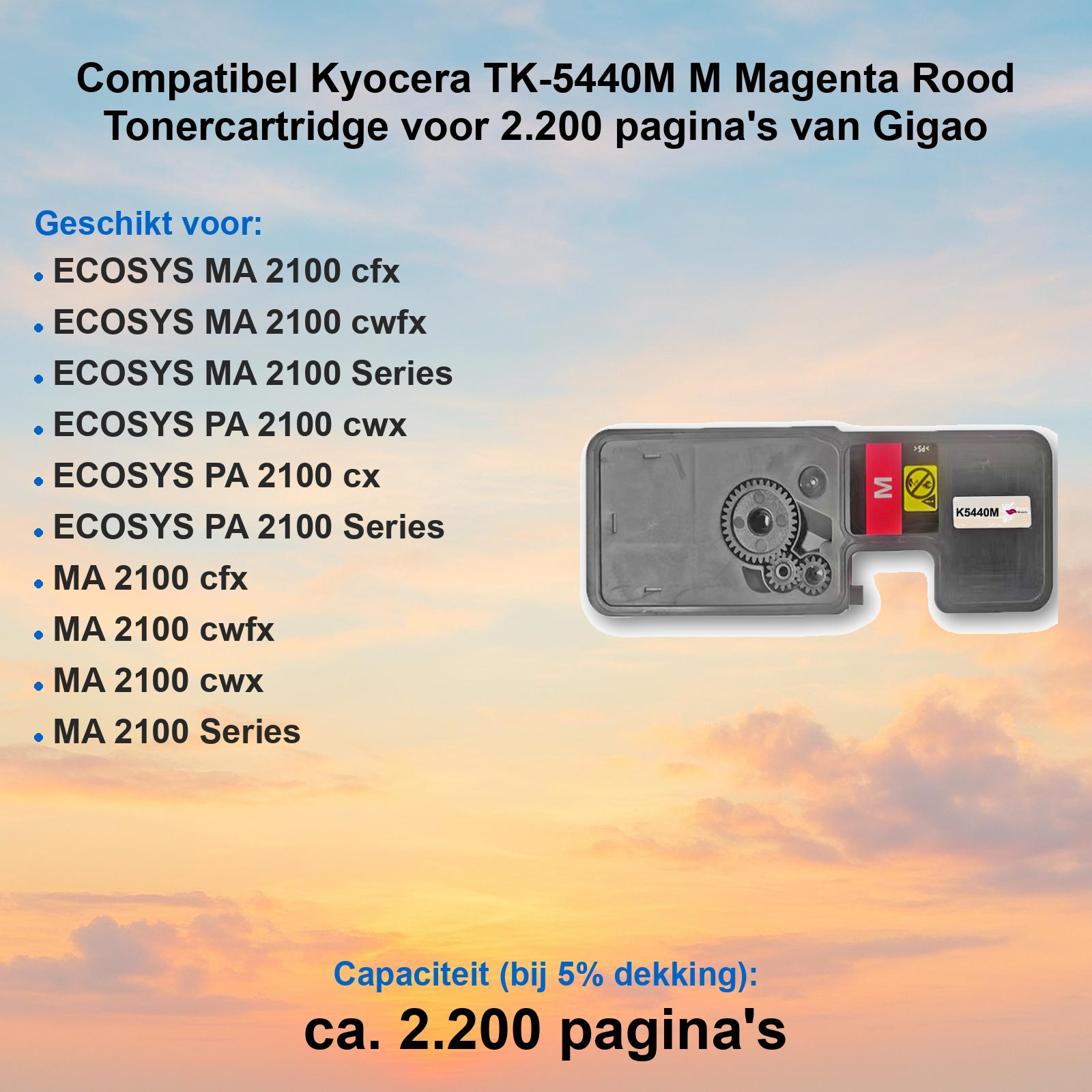 Kompatible Kyocera TK-5440M Magenta Tonerkartusche vor Sonnenuntergang.