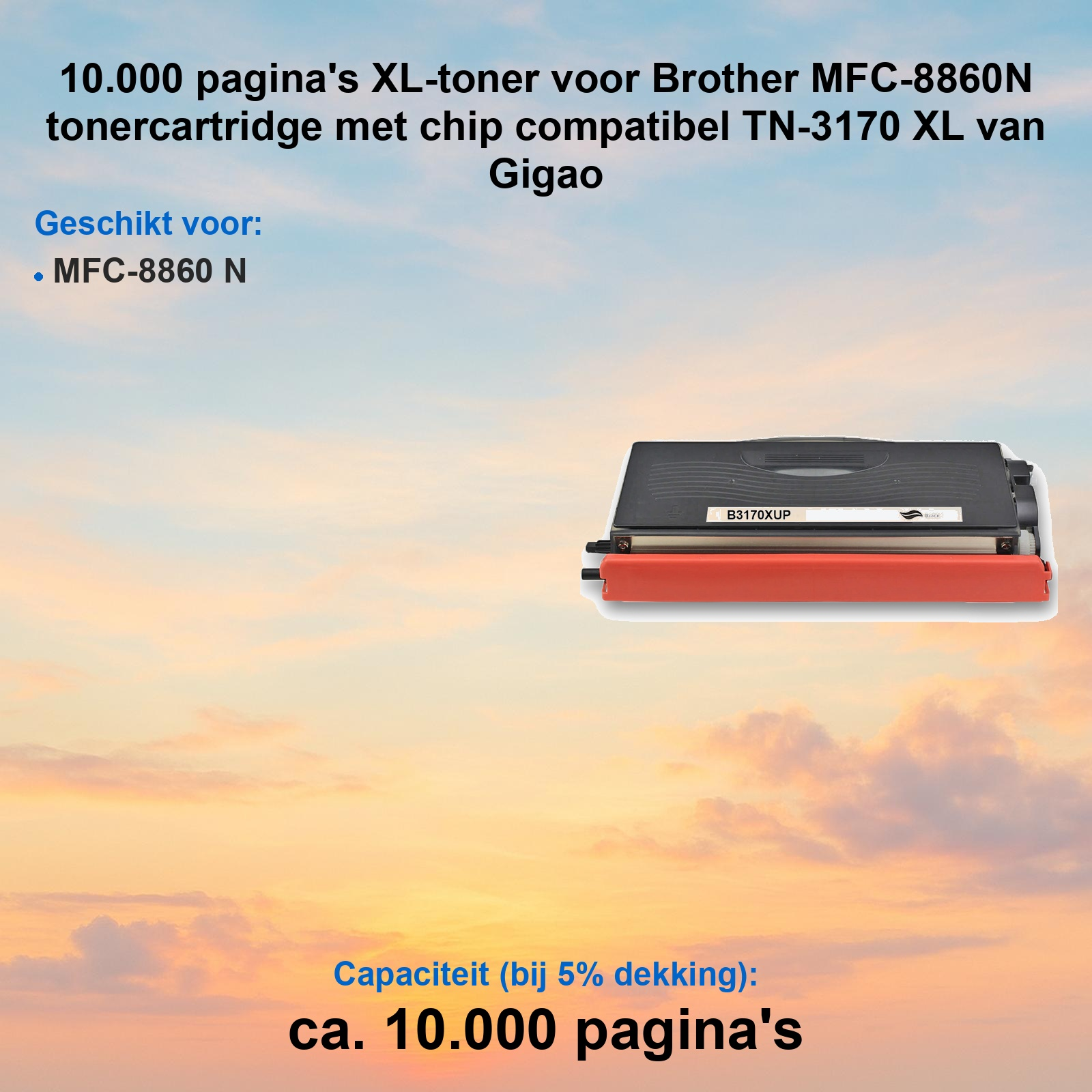 Schwarze Tonerpatrone für Brother MFC-8860N vor einem farbigen Himmel.