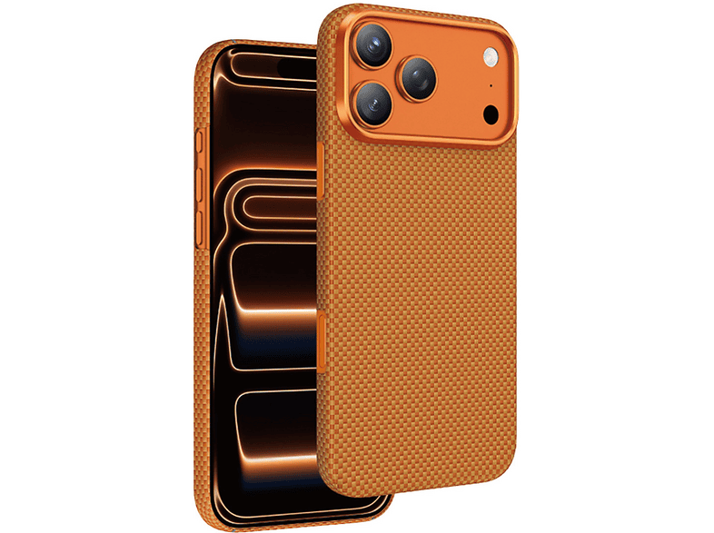 KEEPHONE Apple iPhone 17 Pro Uyumlu Kevlar Norra Magsafe Kılıf Telefon Kılıfı Açık Turuncu
