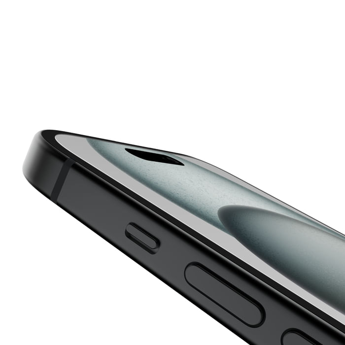 Primer plano del lateral de un smartphone negro con botones de volumen sobre fondo blanco.